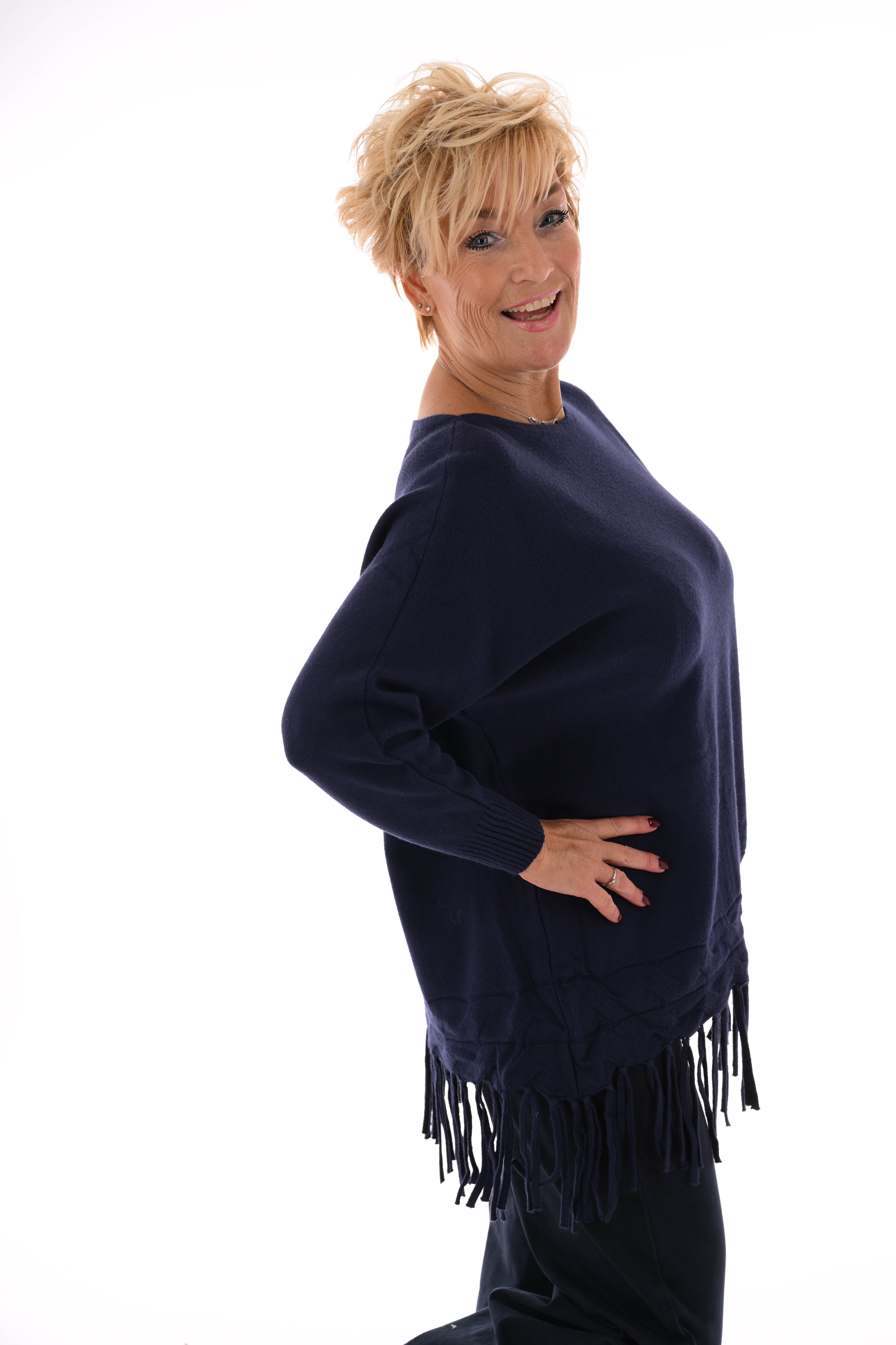 Trui met franjes marineblauw