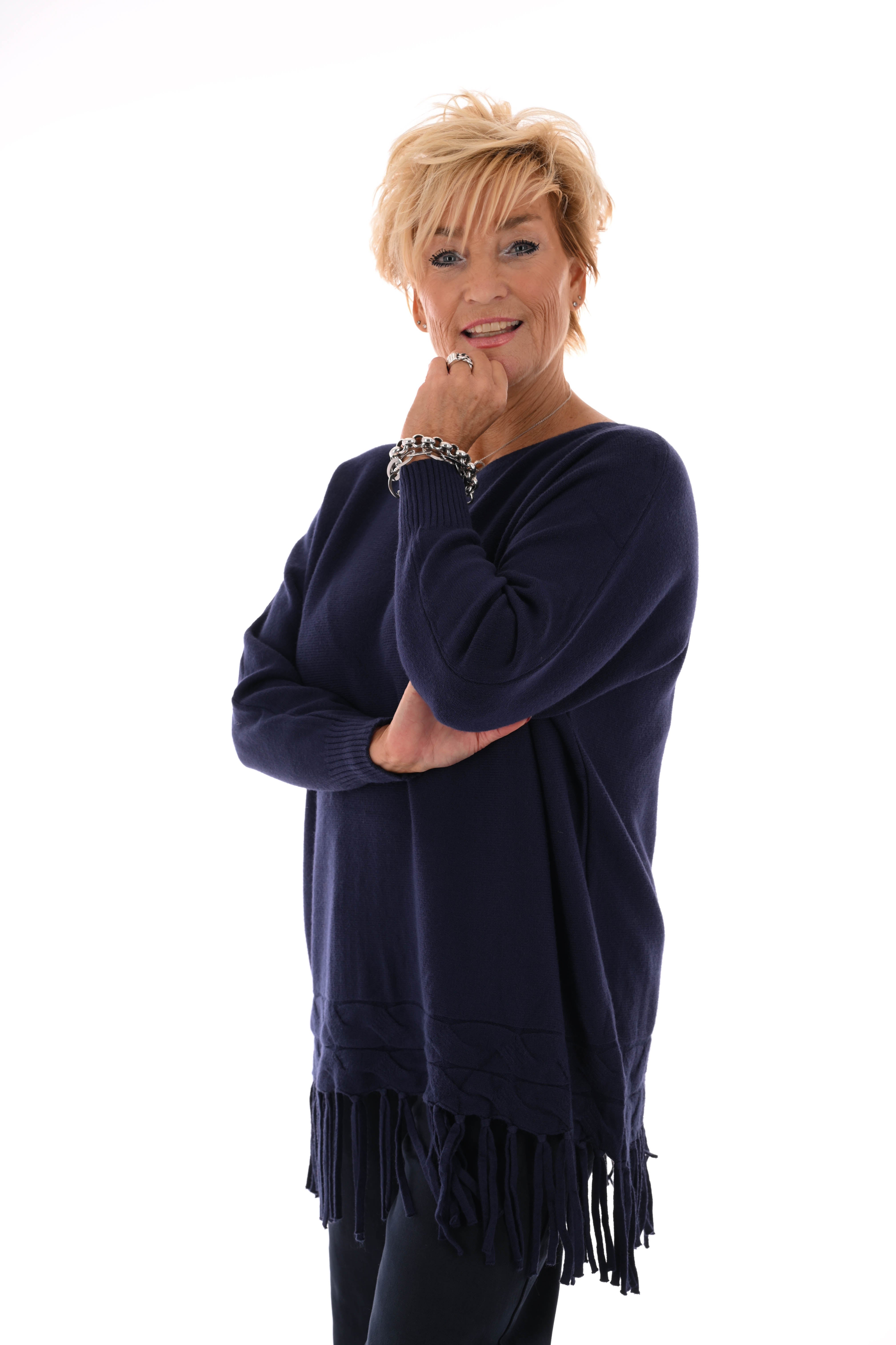 Trui met franjes marineblauw