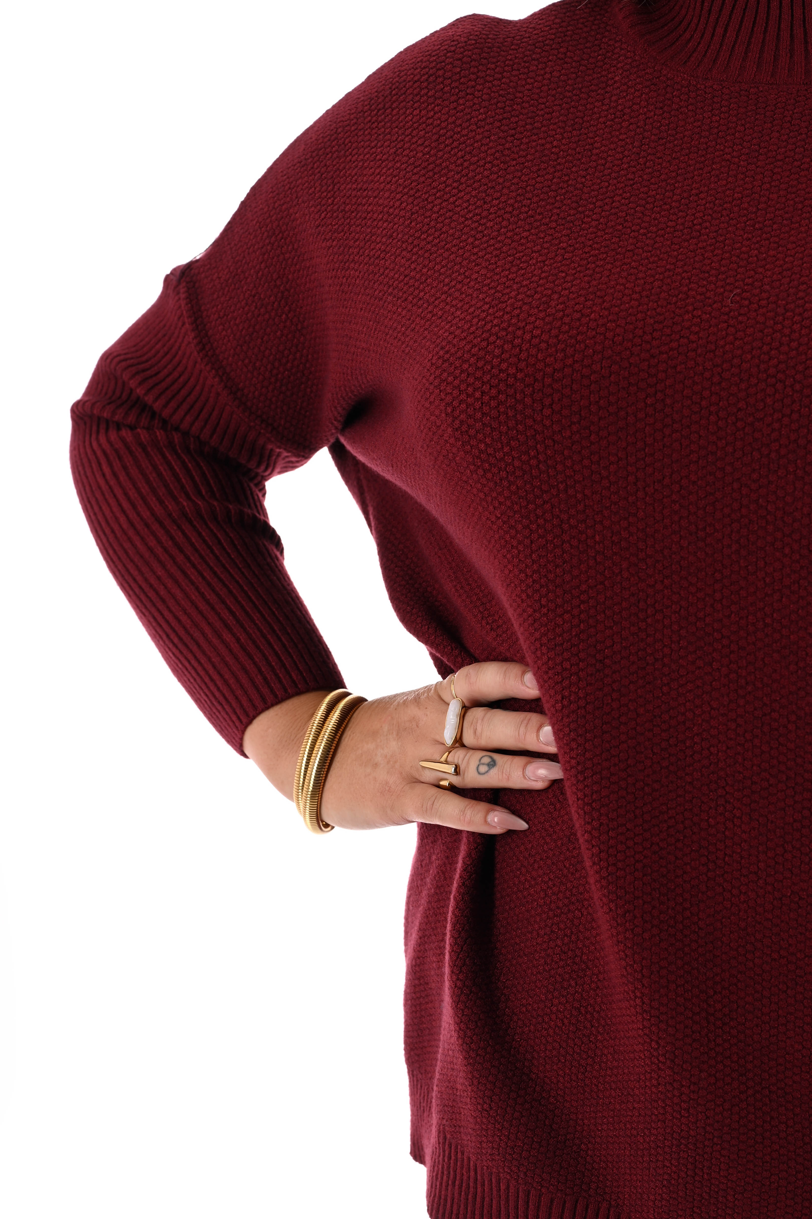 Trui structuur uni bordeaux