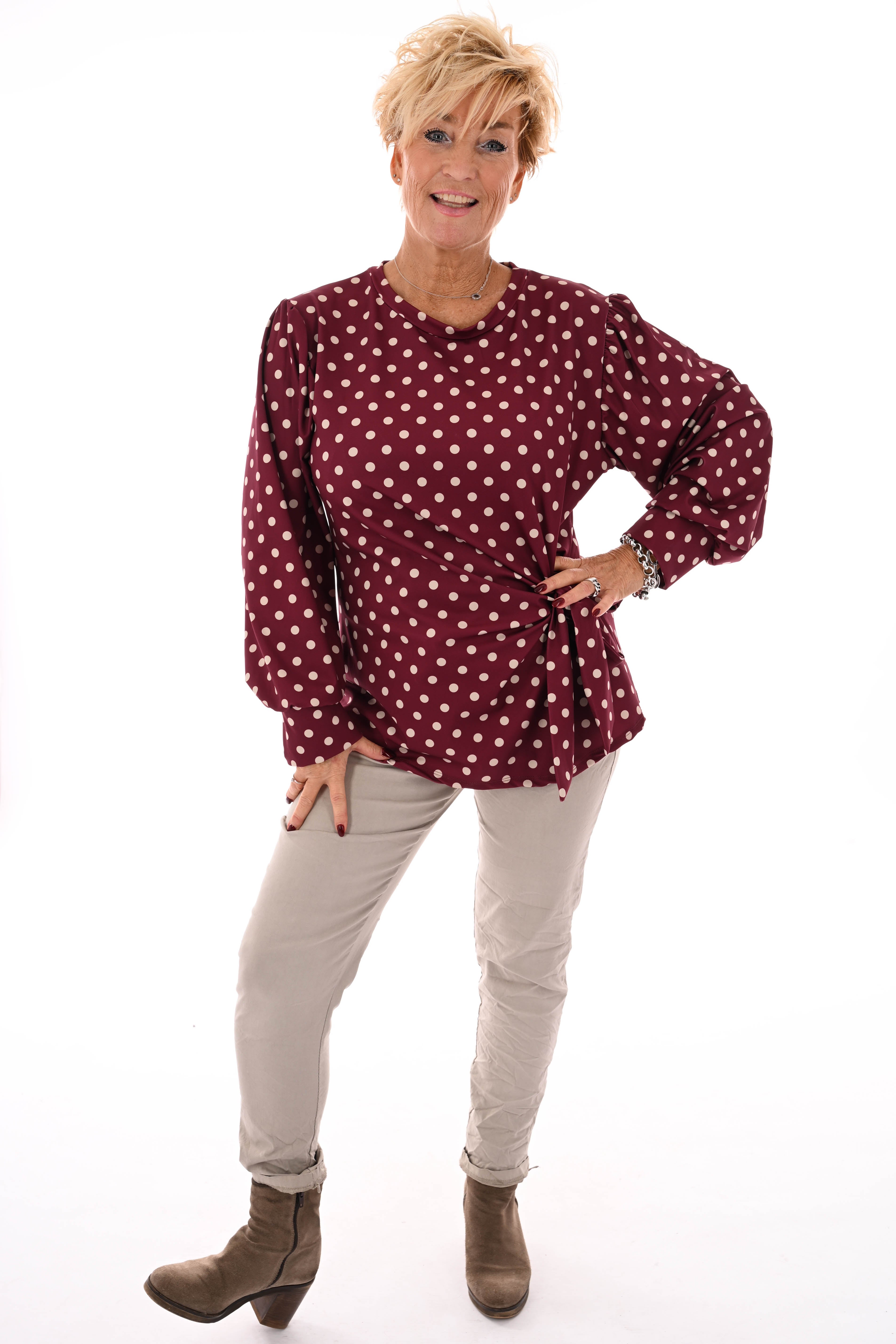 Travel top dots zijstrik bordeaux