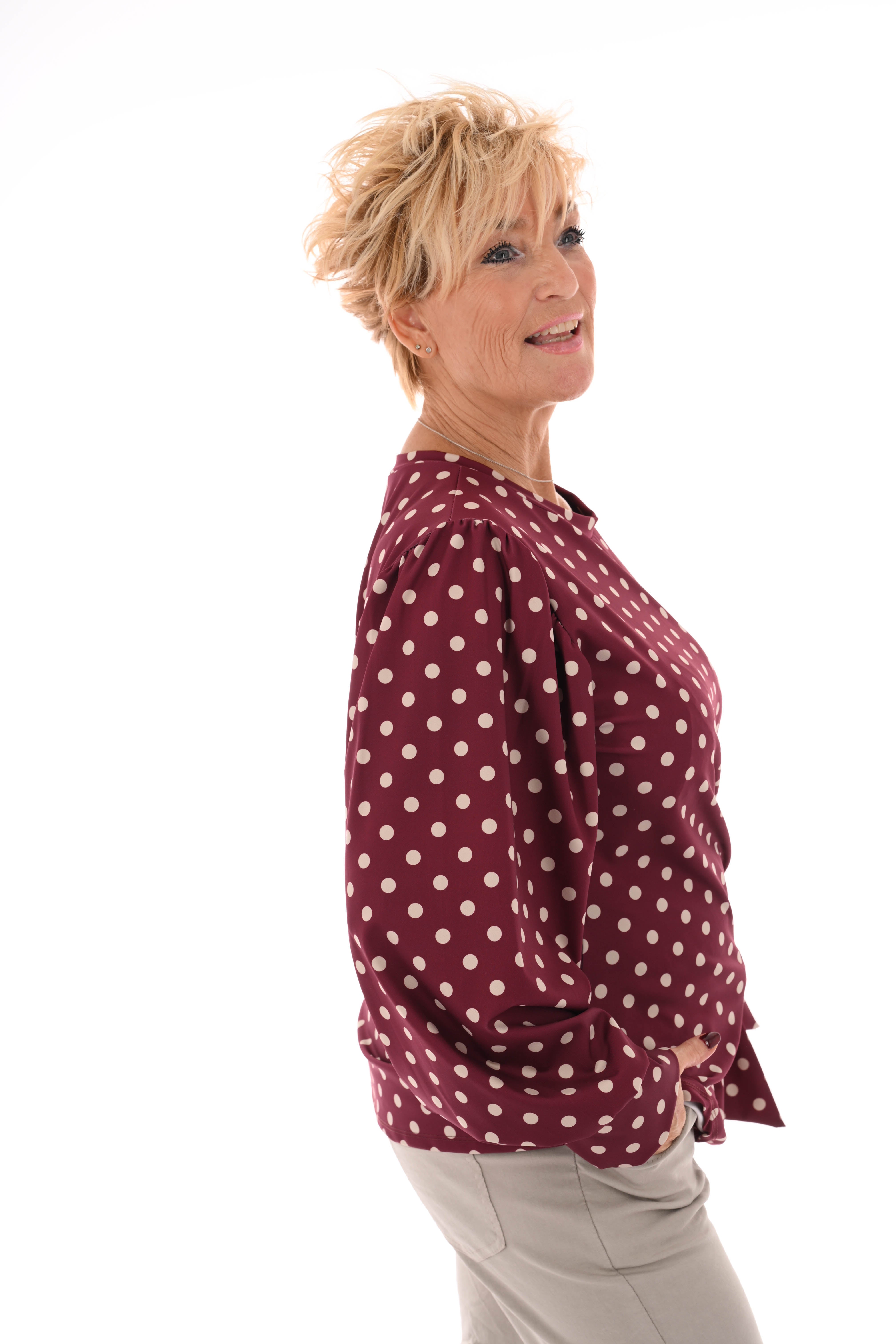 Travel top dots zijstrik bordeaux