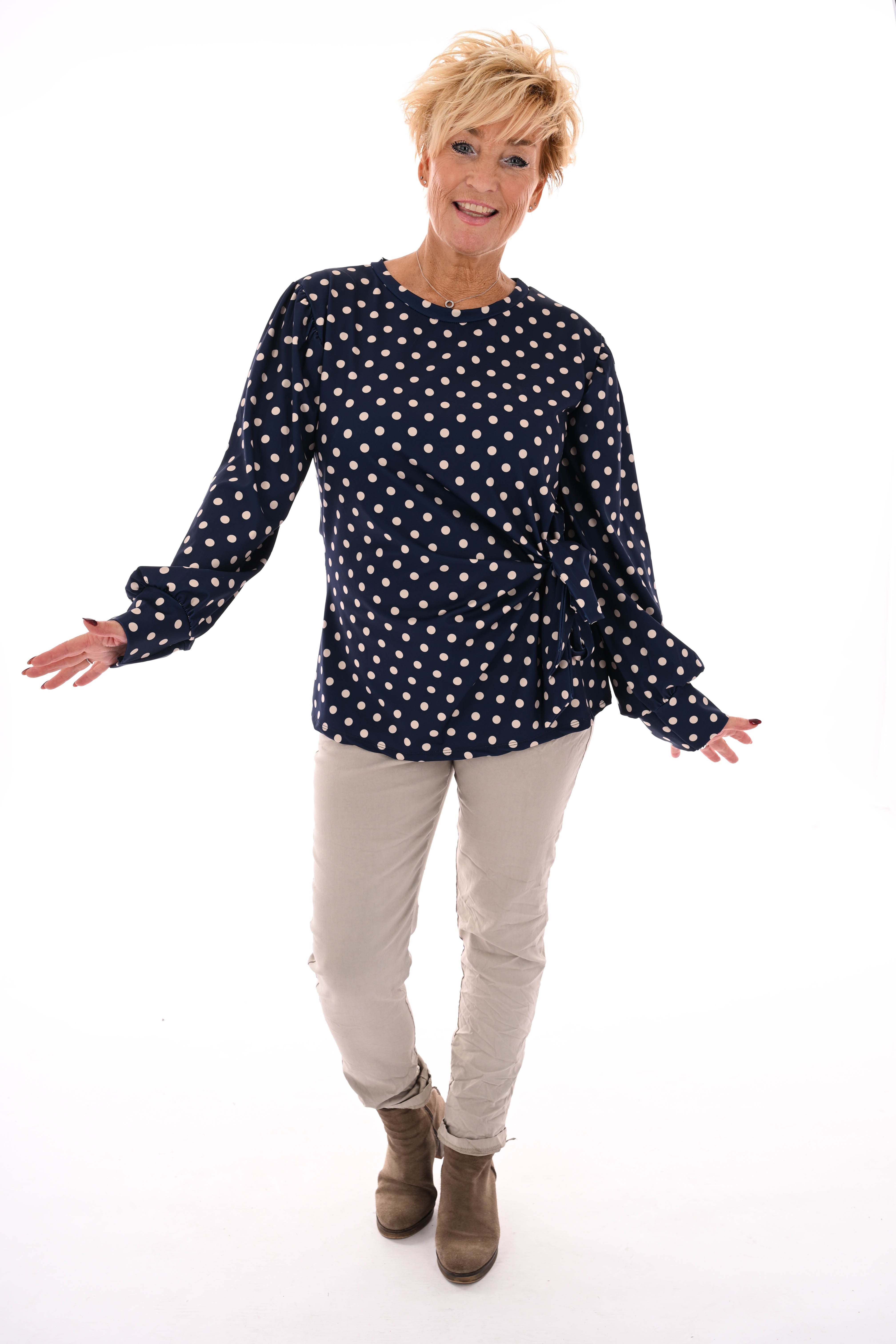 Travel top dots zijstrik marineblauw
