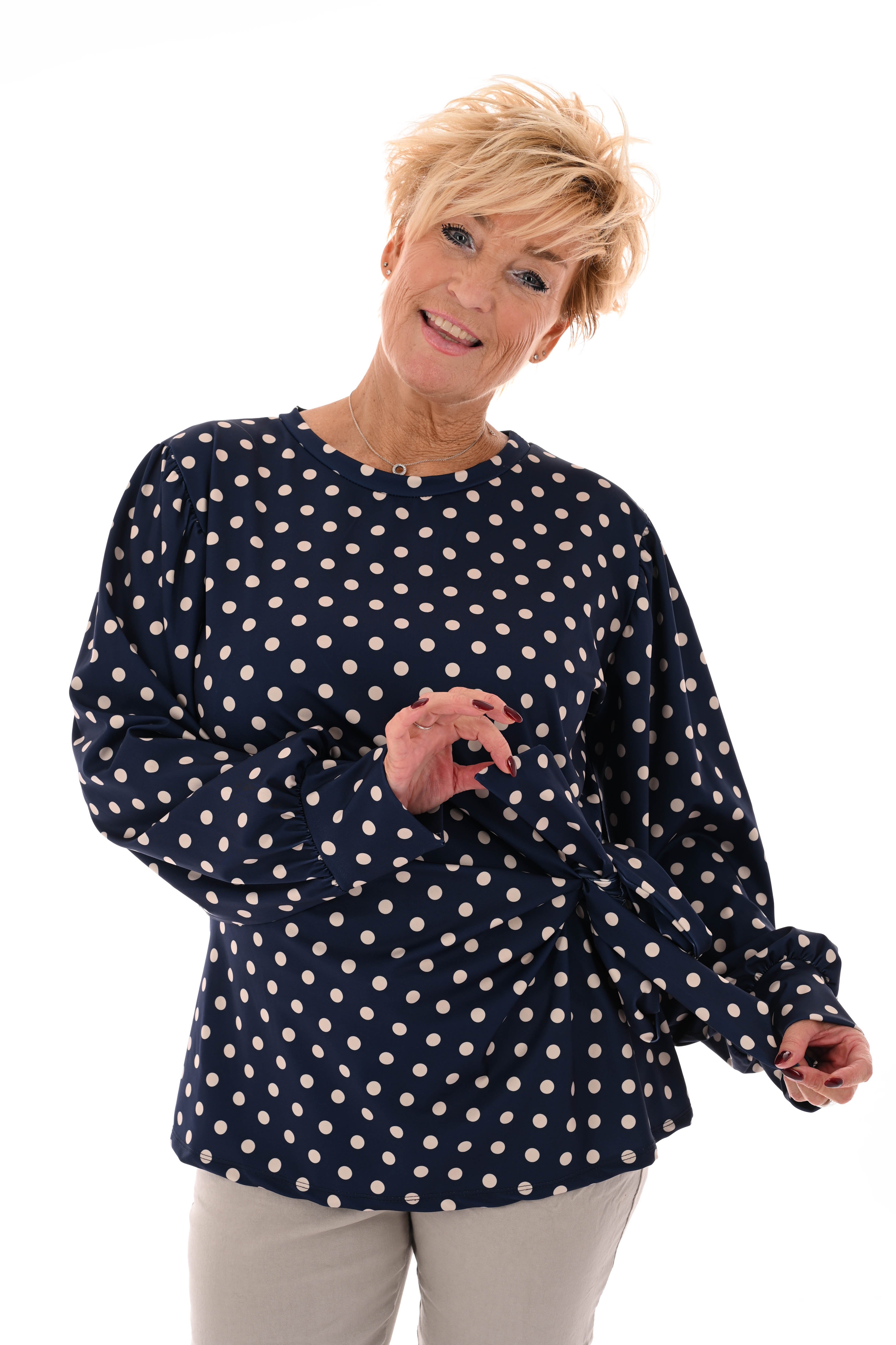 Travel top dots zijstrik marineblauw