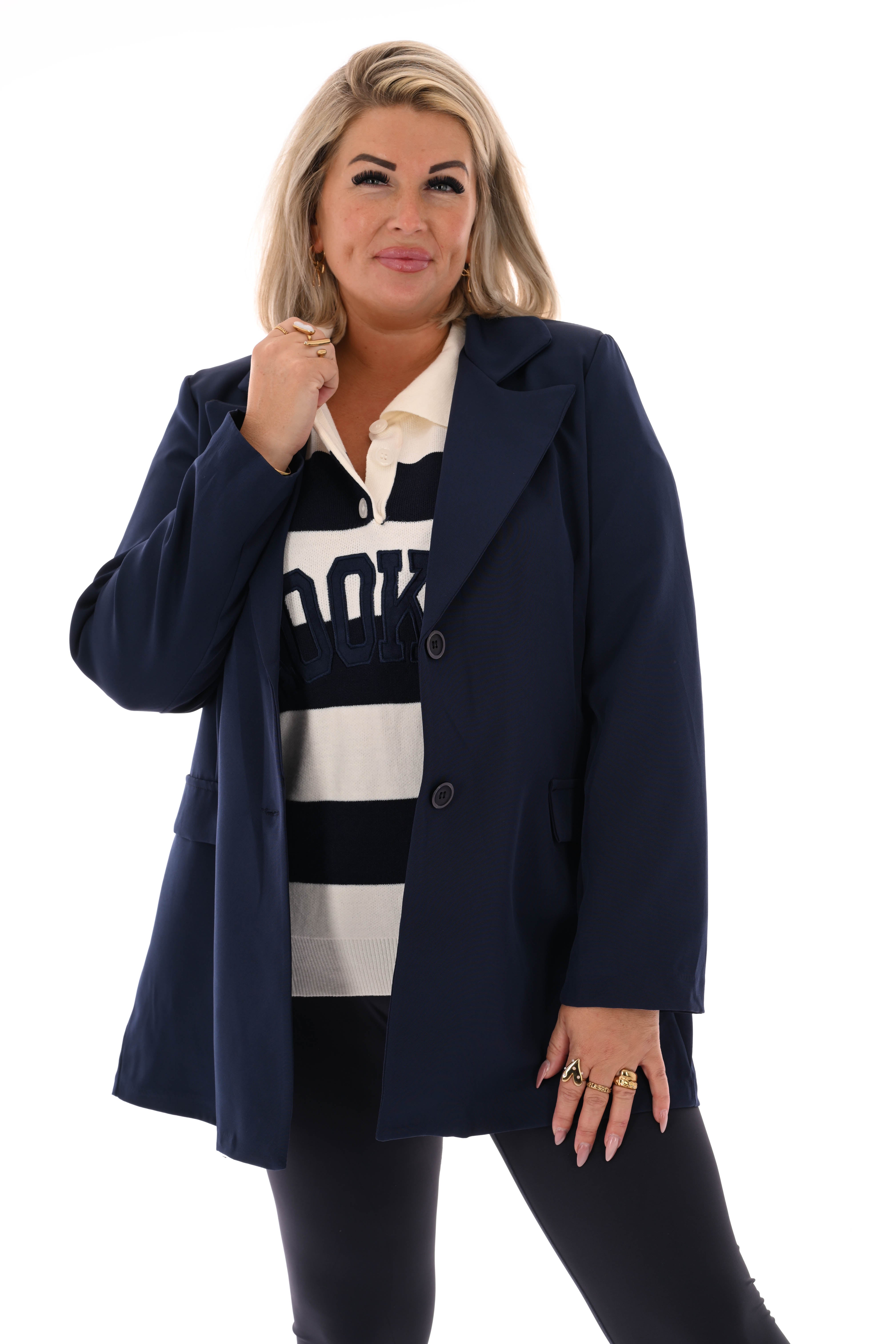 Trui met strepen en kraag Brooklyn marineblauw