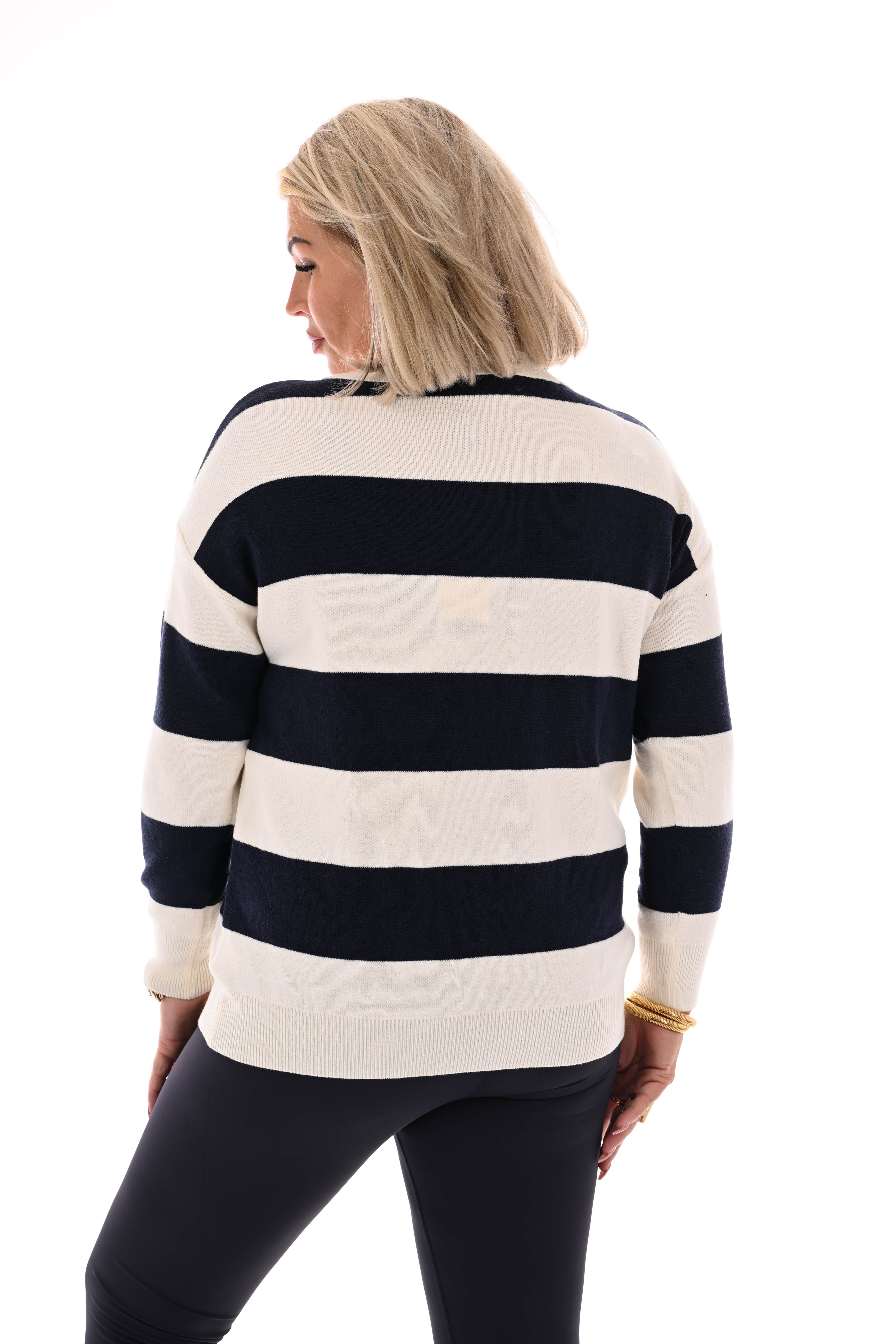 Trui met strepen en kraag Brooklyn marineblauw