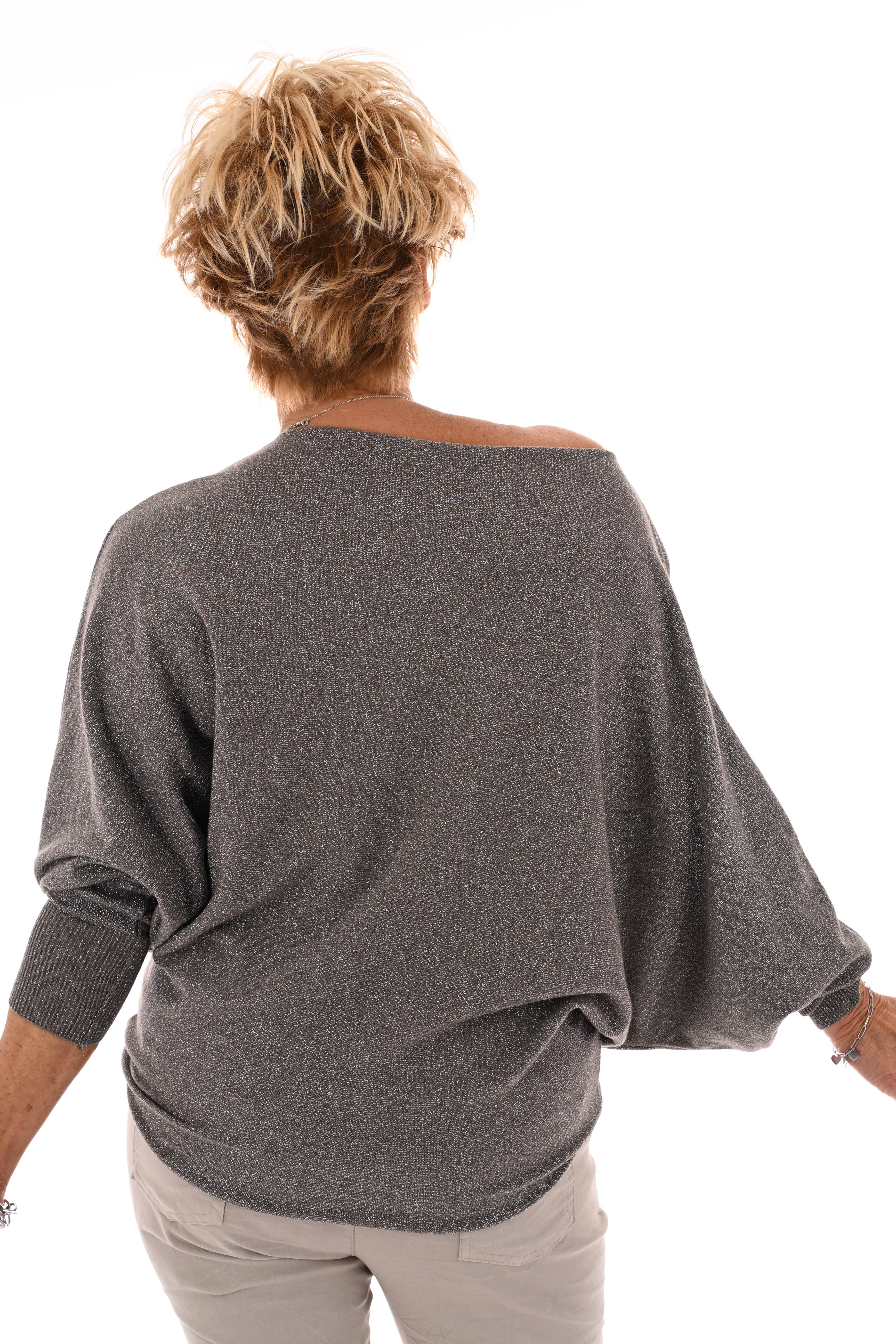 Vleermuis trui glitter taupe