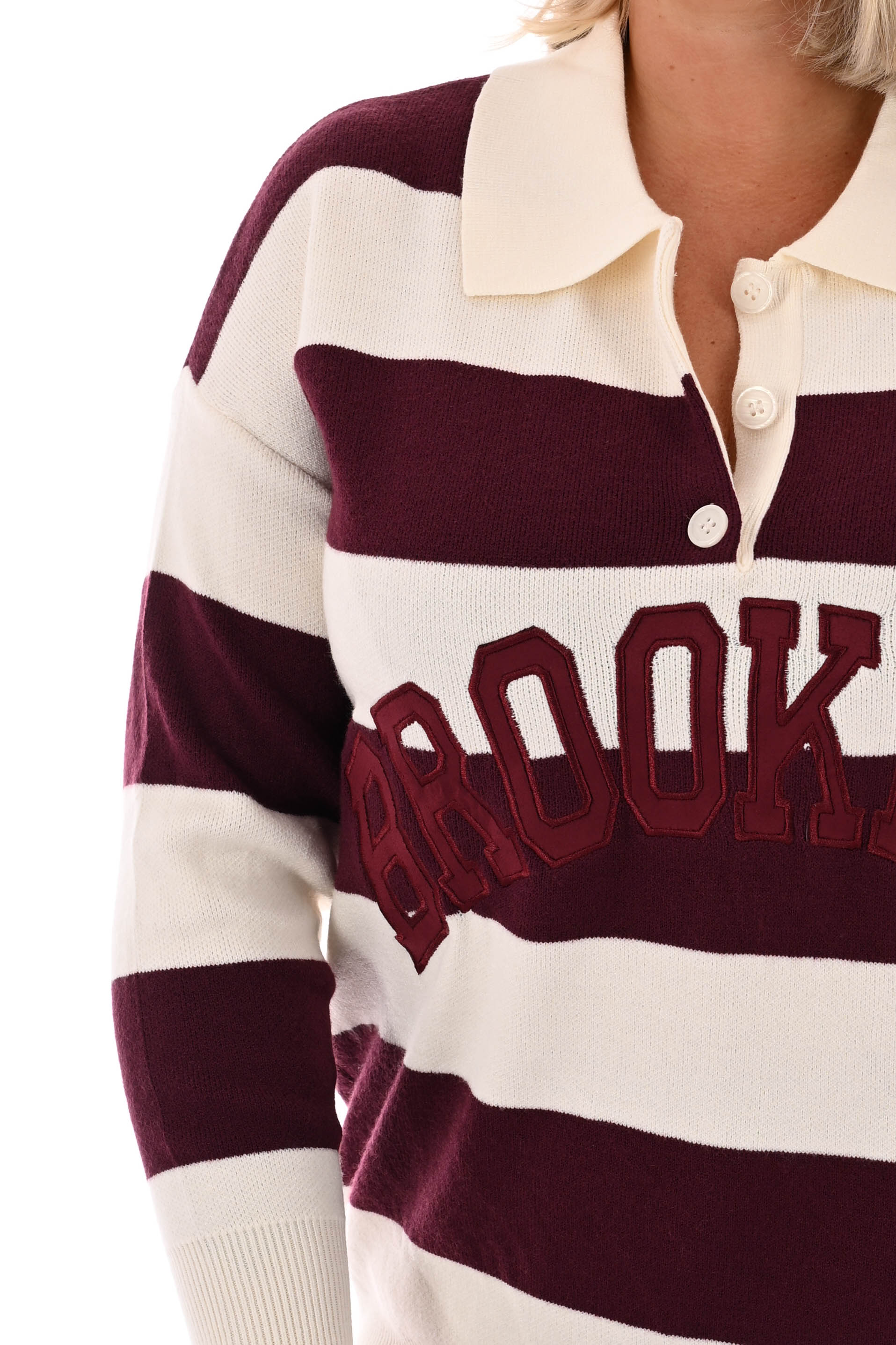 Trui met strepen en kraag Brooklyn aubergine