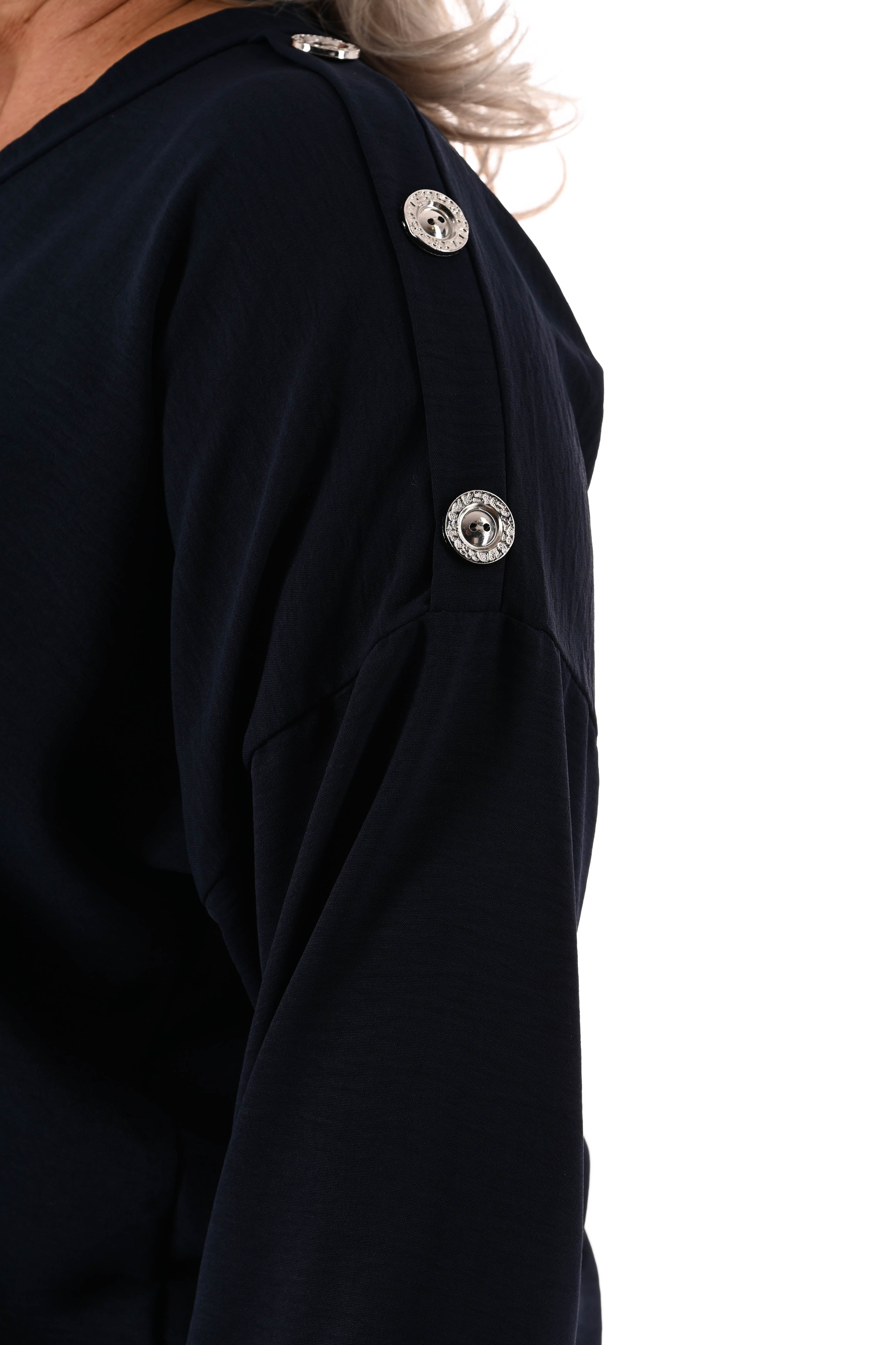 Top v-hals met knopen op de schouders marineblauw