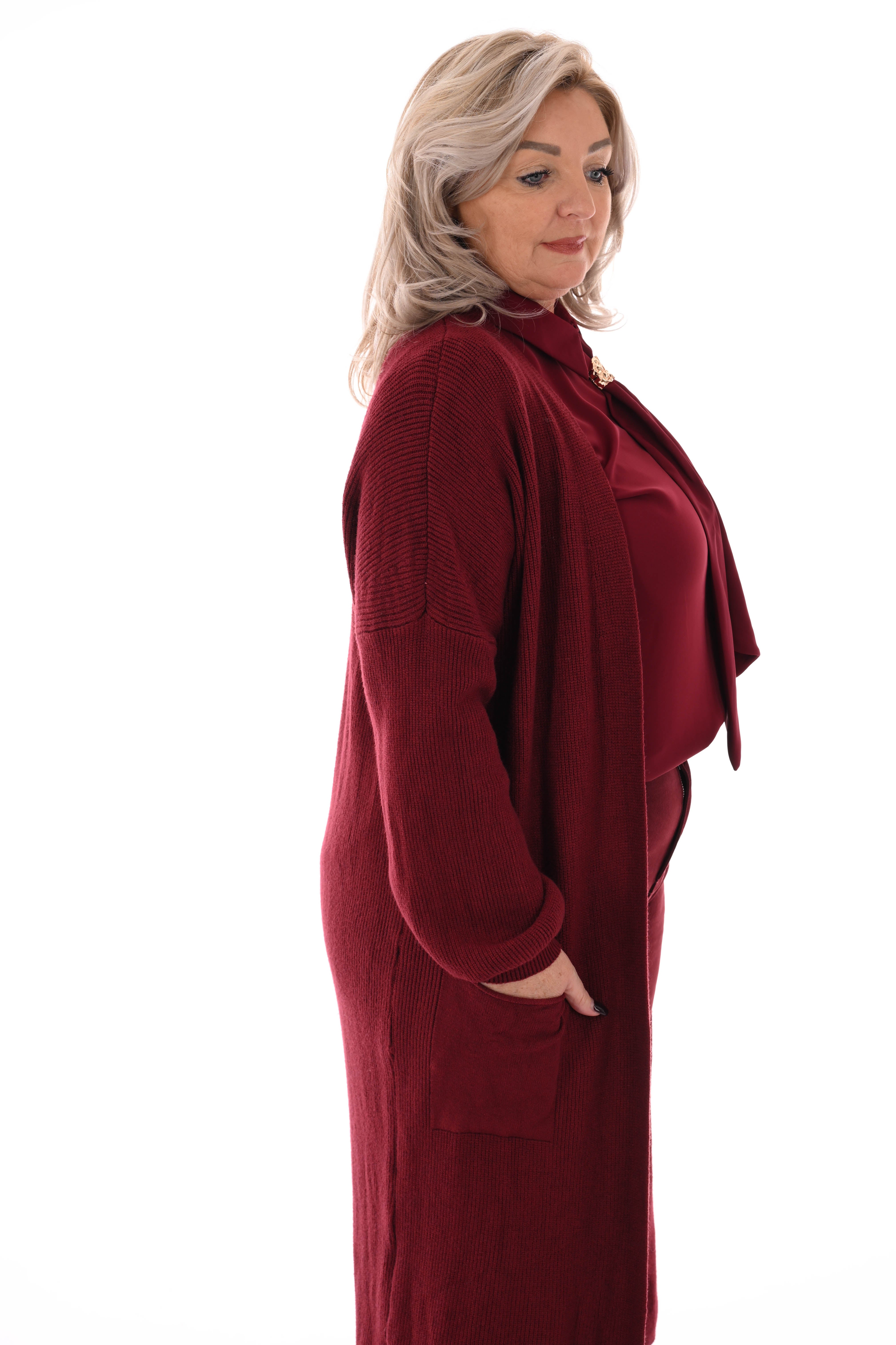 Gebreid vest pofmouwen bordeaux