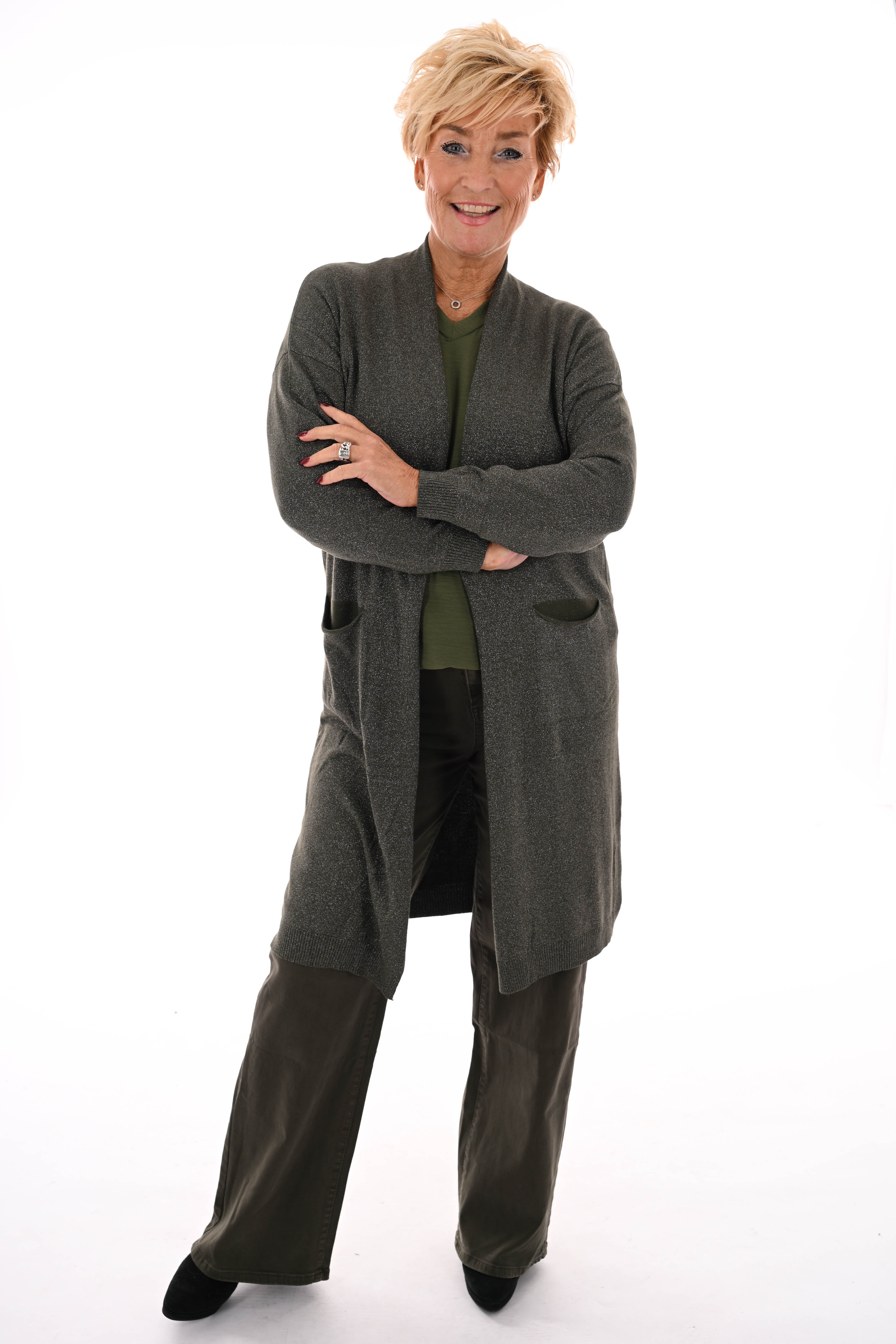 Half lang vest glitter legergroen