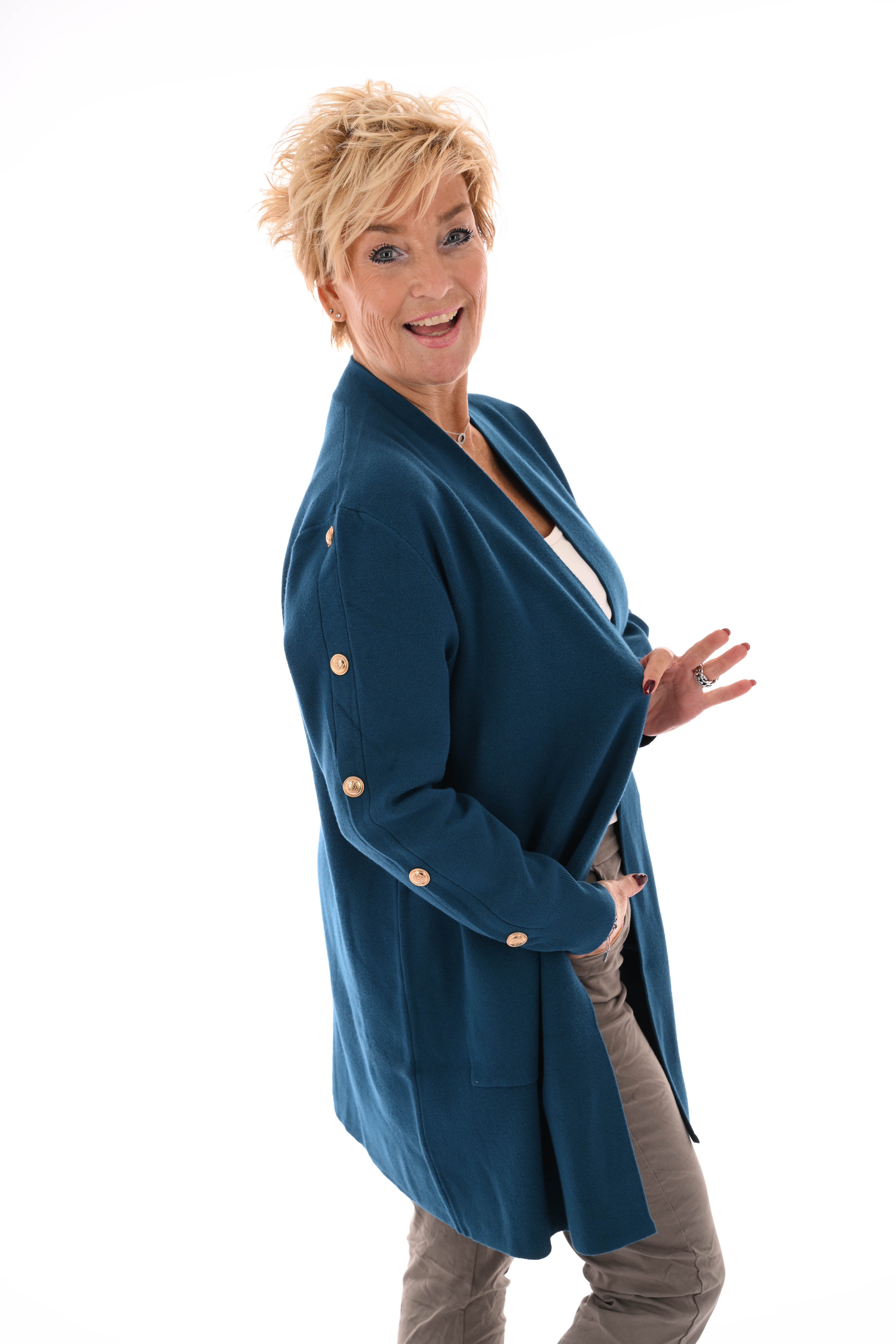 Vest gouden knopen petrol