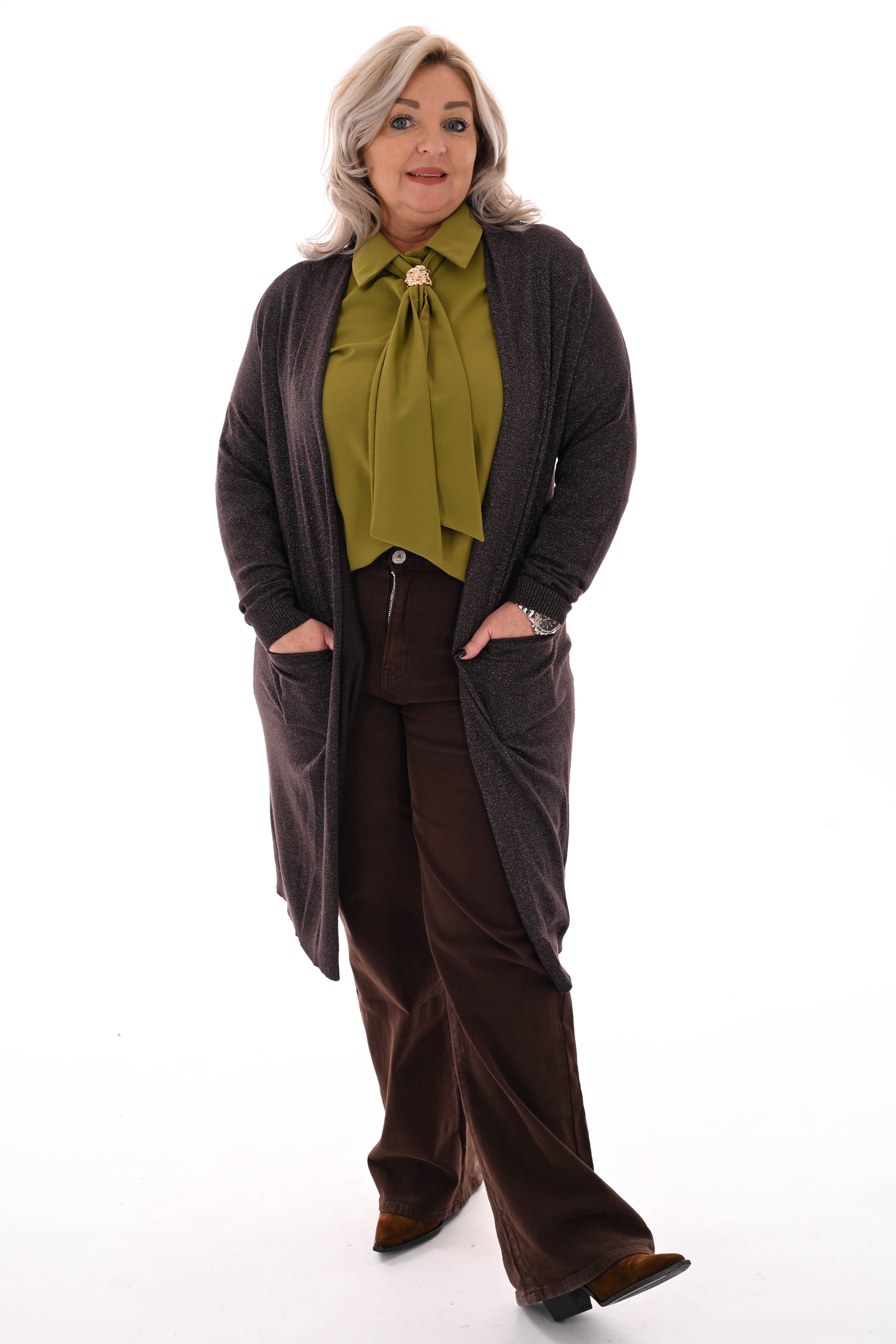 Half lang vest glitter donkerbruin