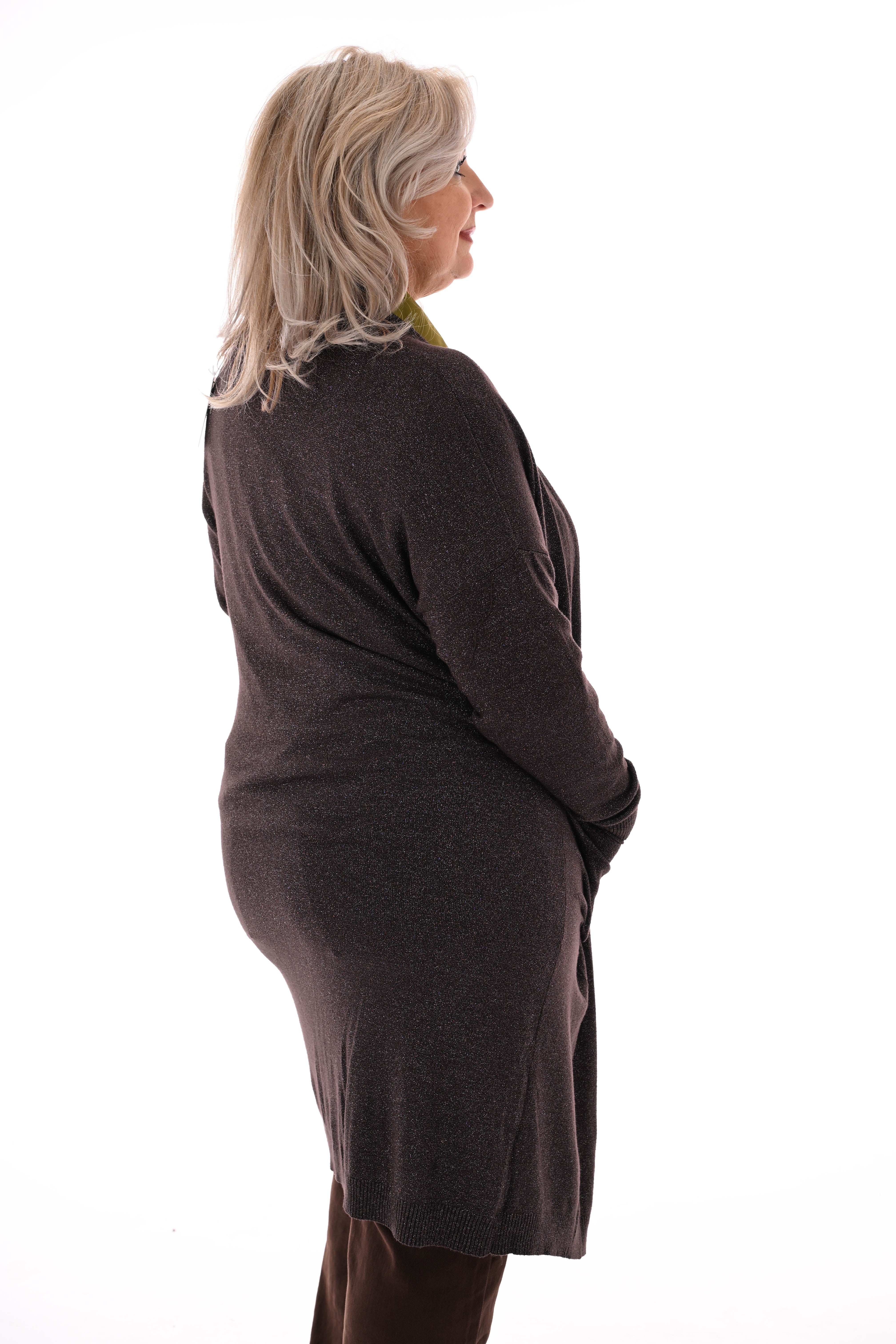 Half lang vest glitter donkerbruin