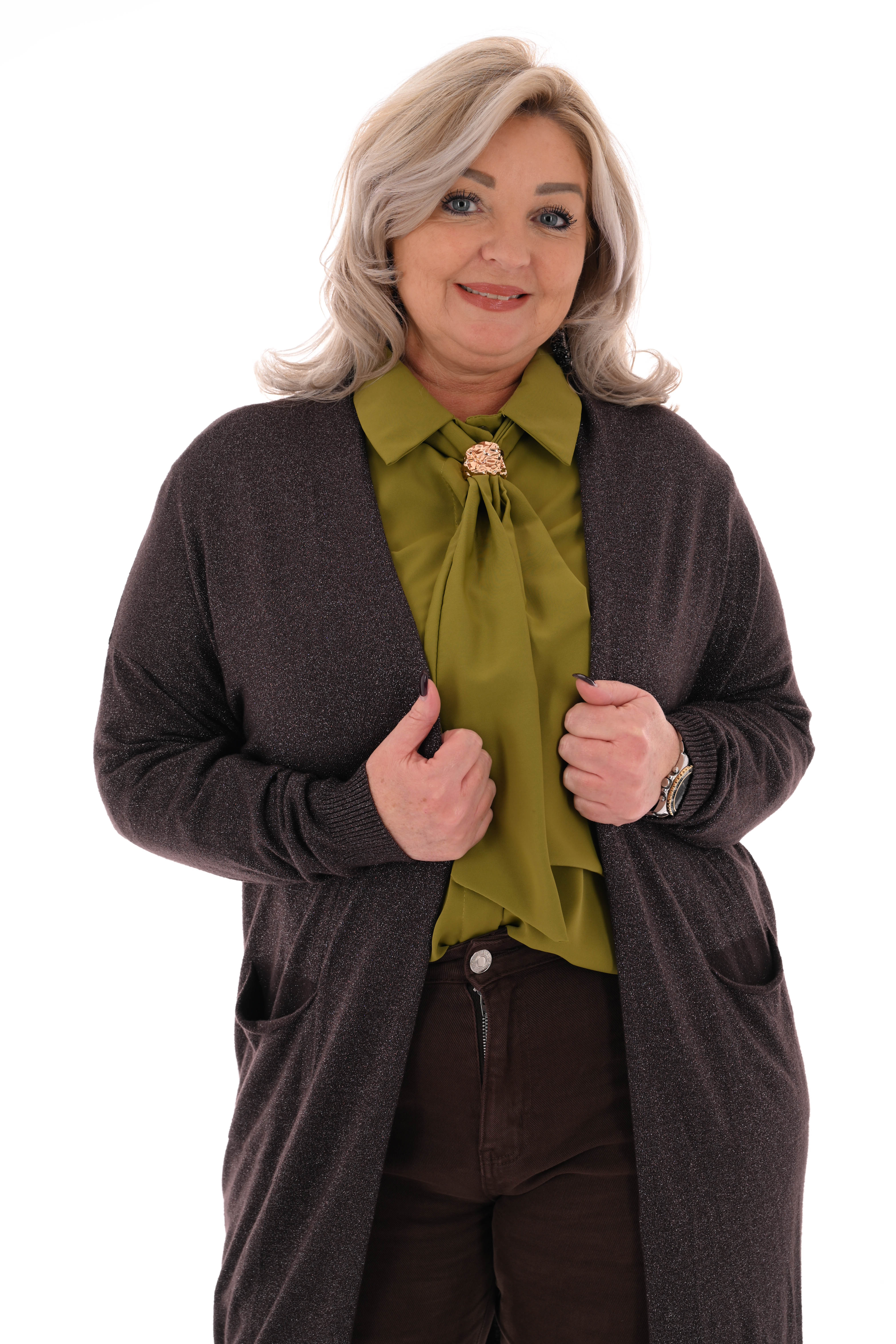 Half lang vest glitter donkerbruin