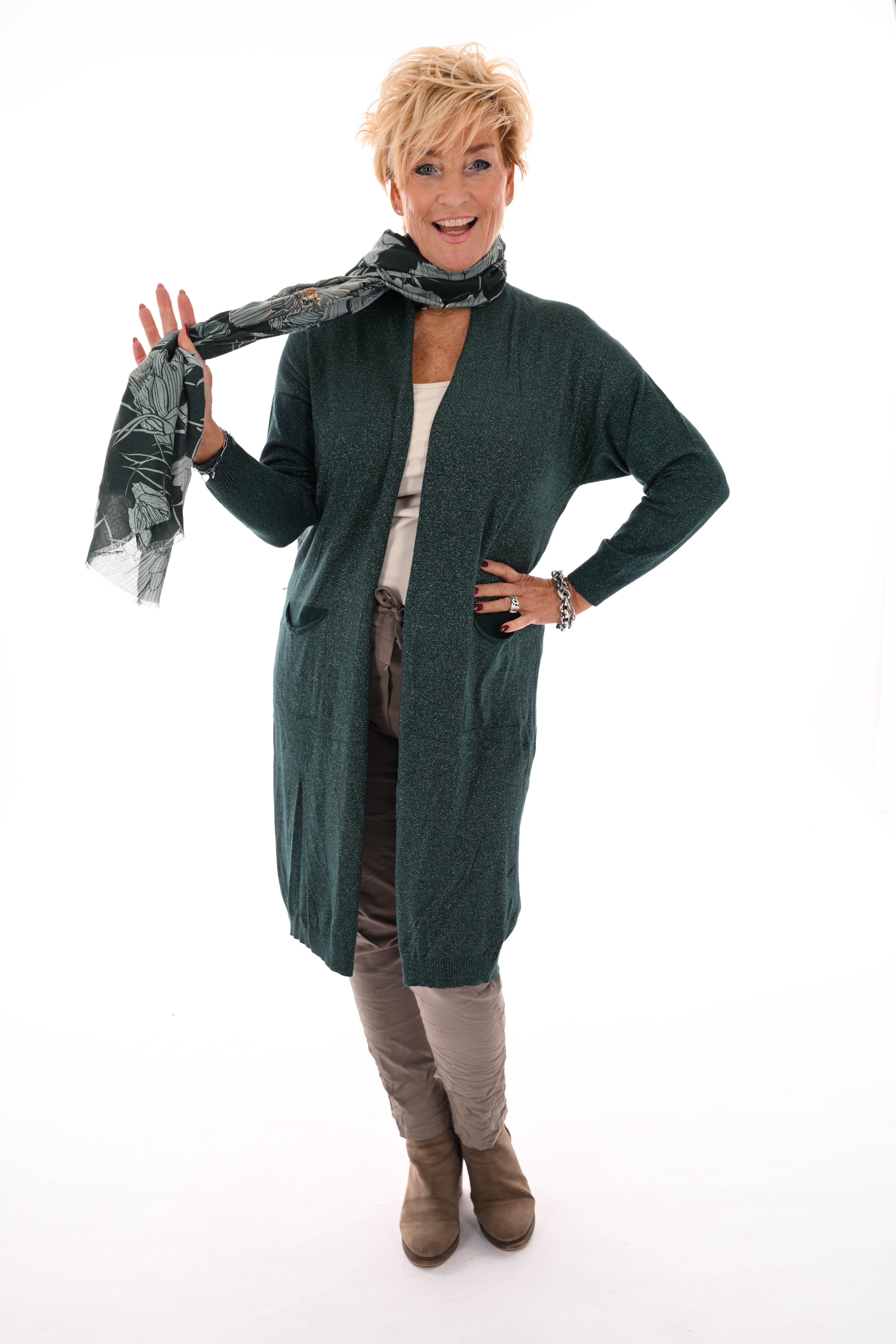 Half lang vest glitter flessengroen