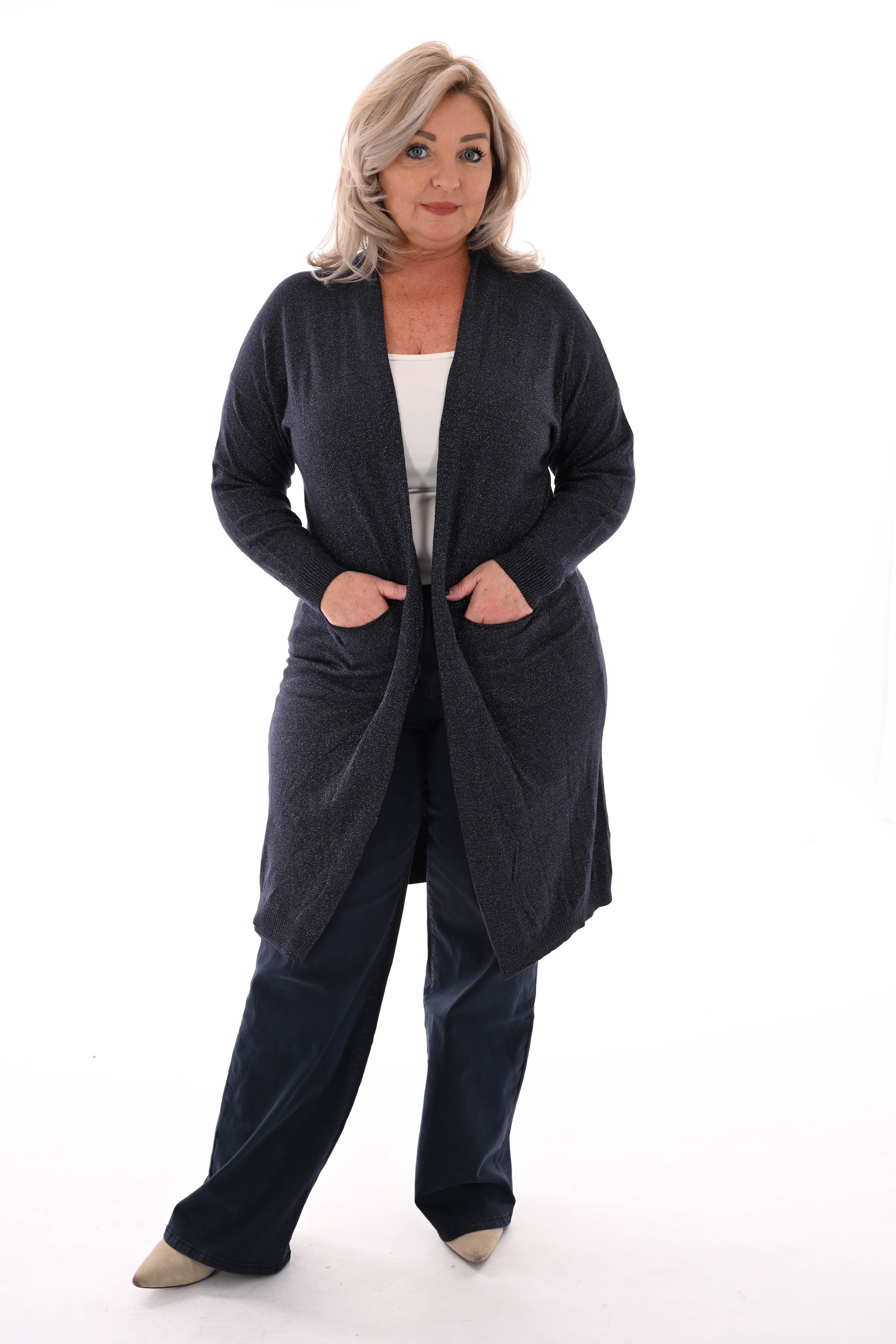 Half lang vest glitter marineblauw