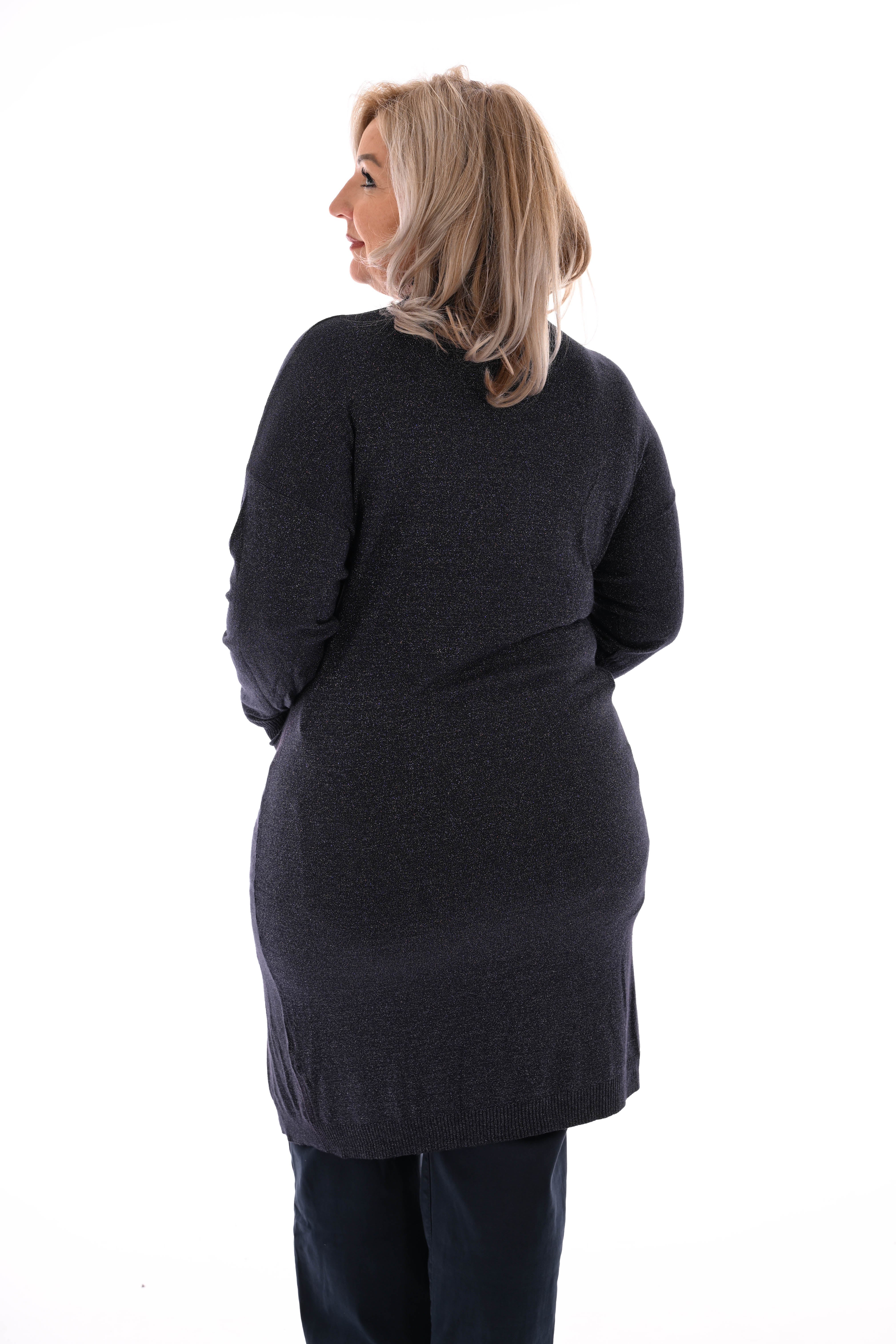 Half lang vest glitter marineblauw