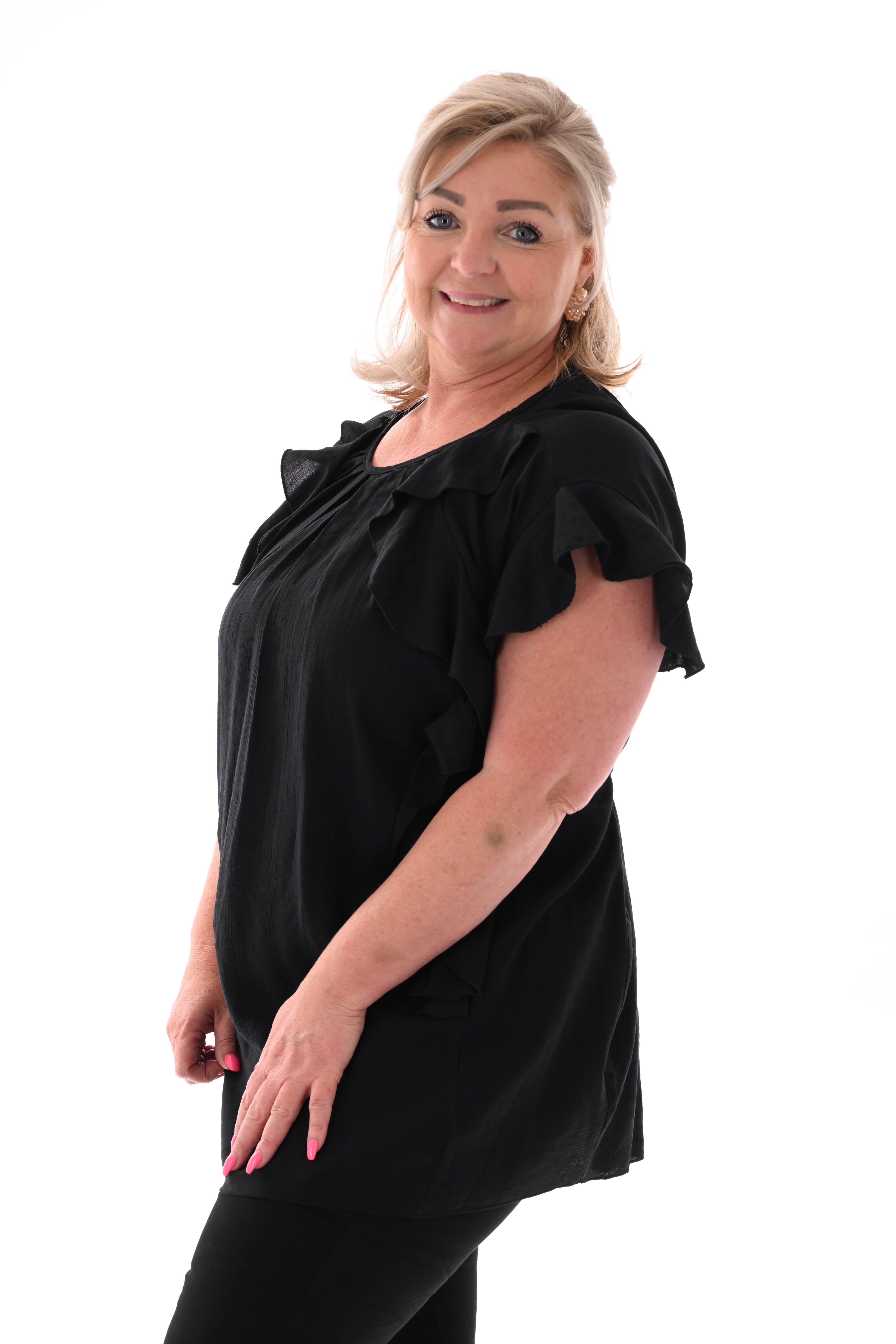 Top ruffles met ceintuur zwart
