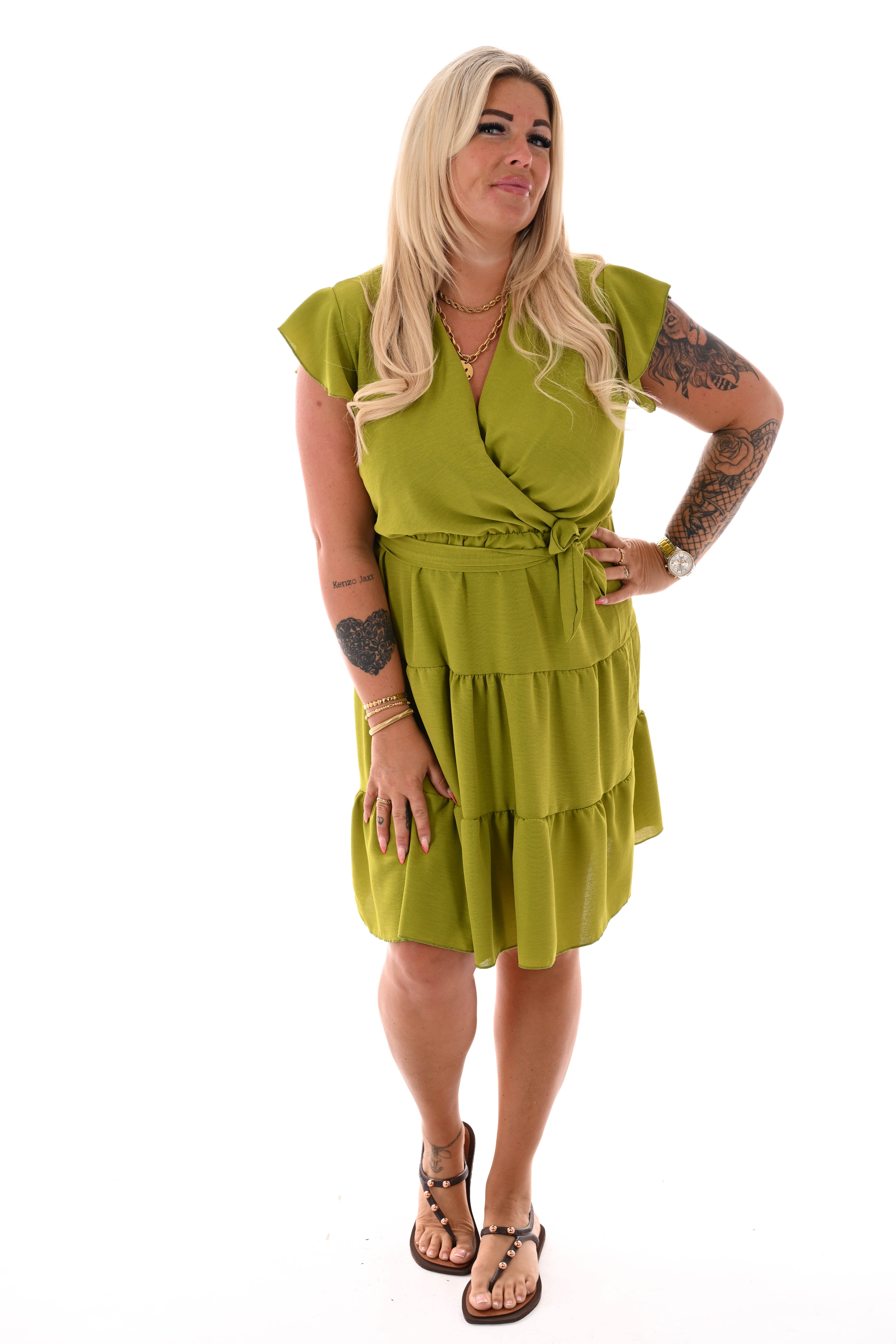 Korte jurk stroken uni lime