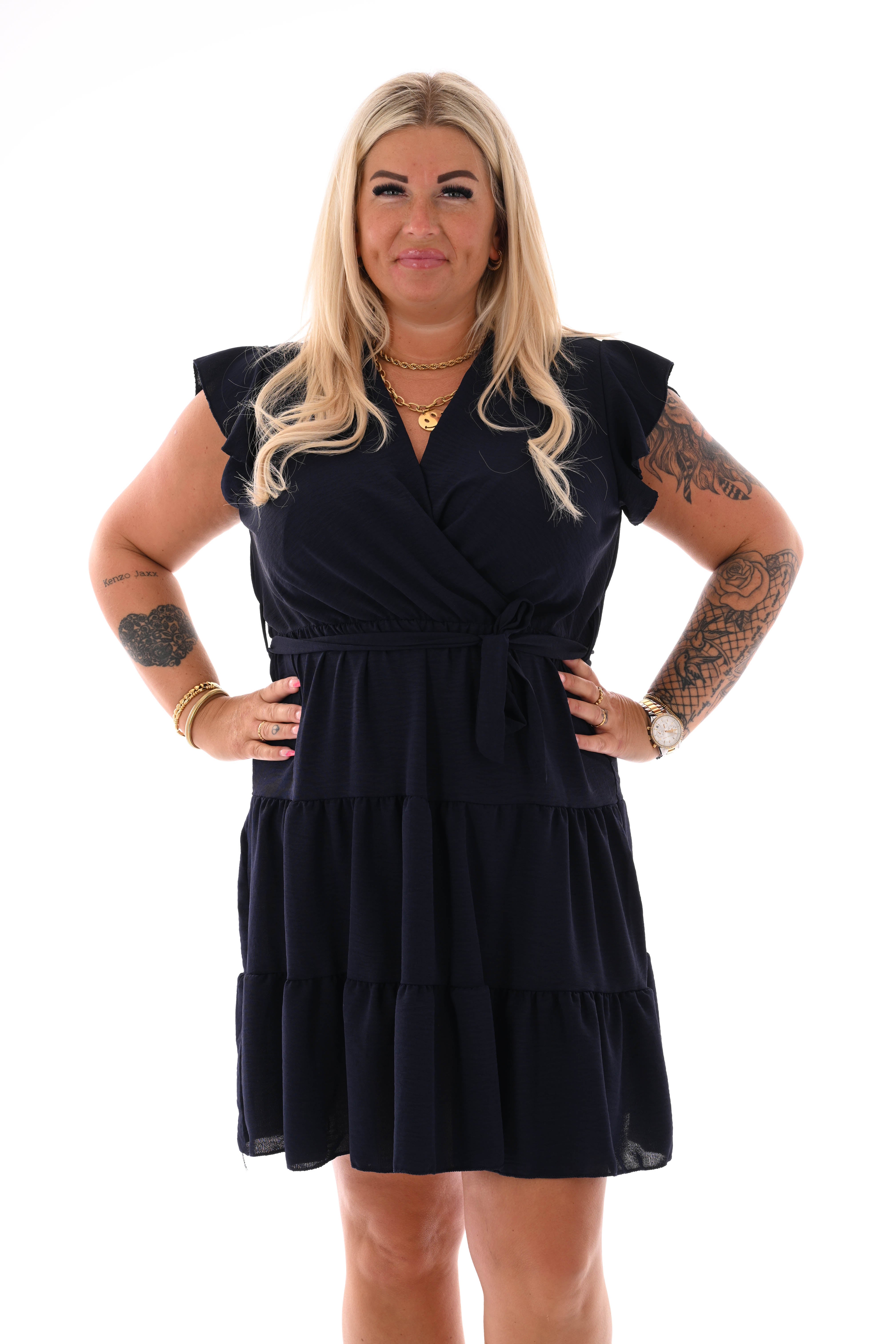 Korte jurk stroken uni marineblauw