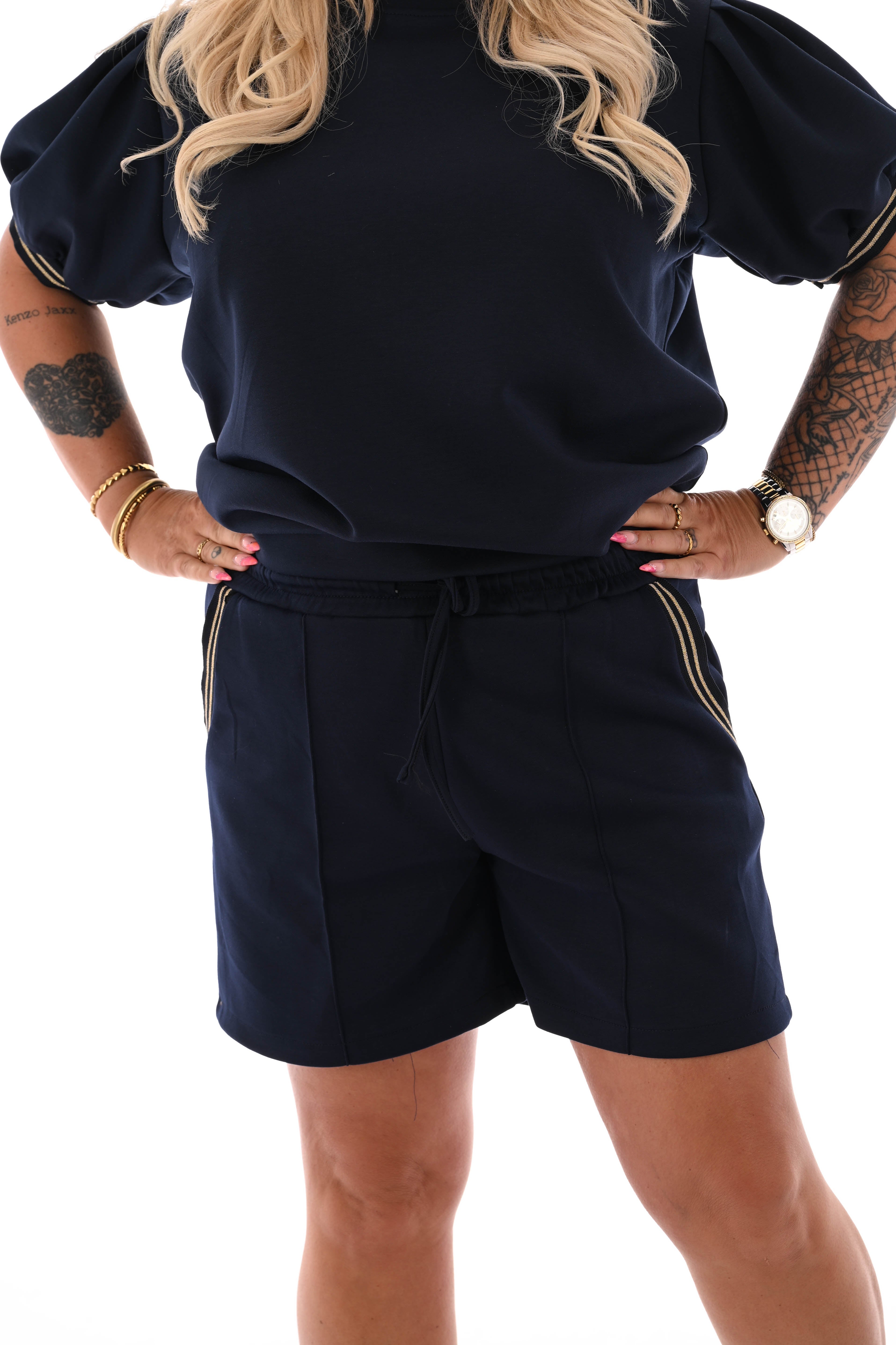 Twinset korte pofmouwen uni marineblauw