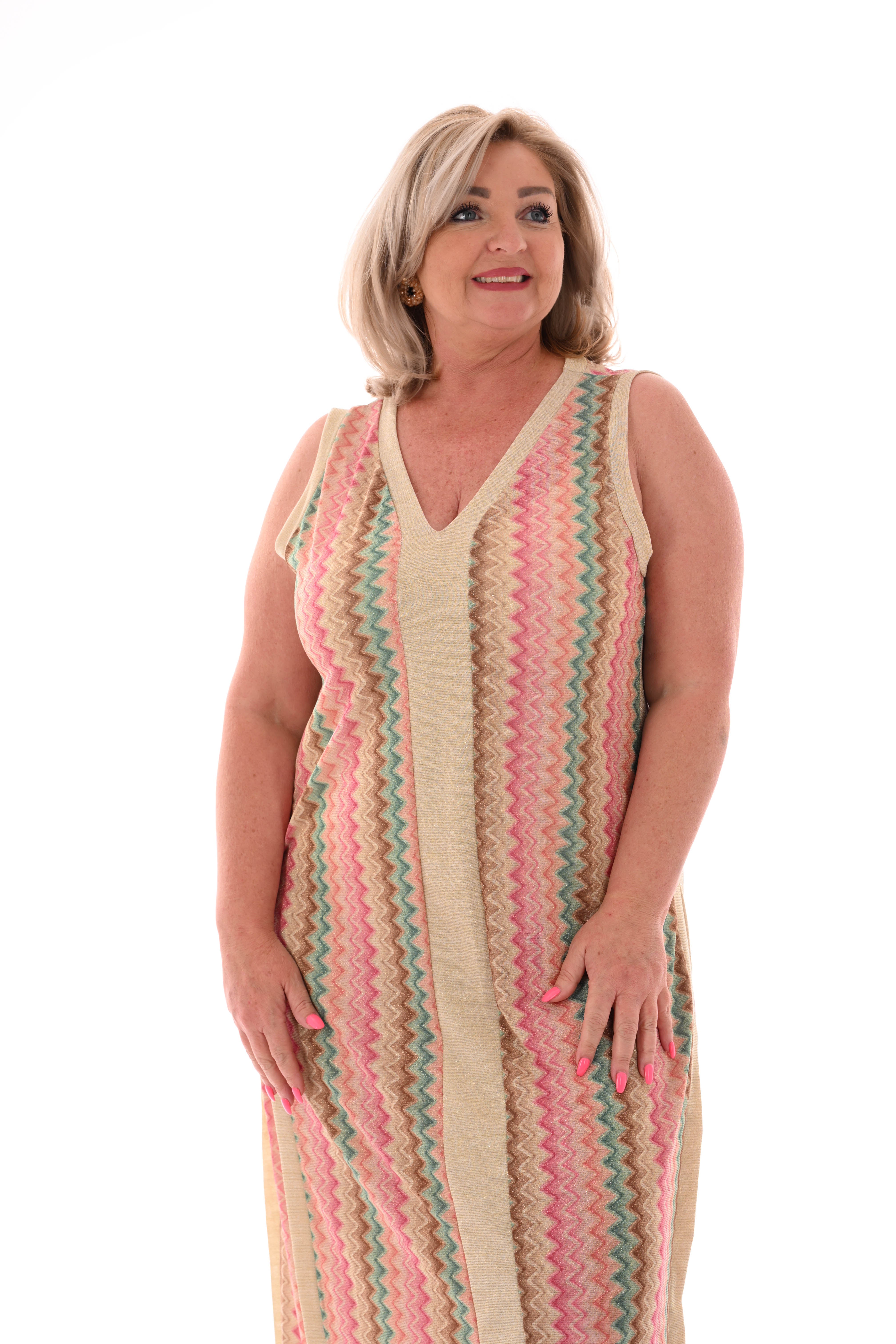 Jurk lurex zigzag roze