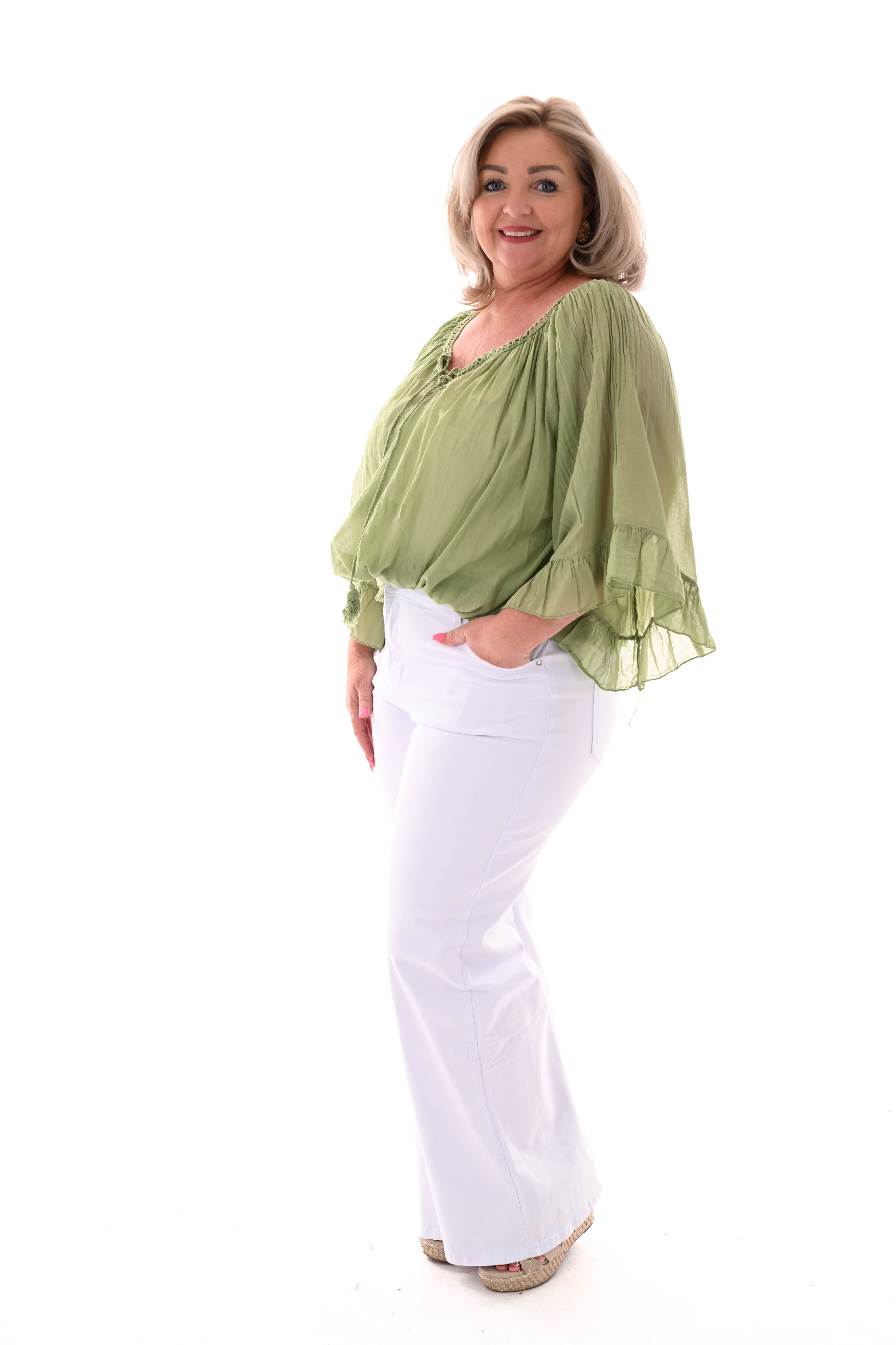 Ibiza blouse met kwastjes pistache