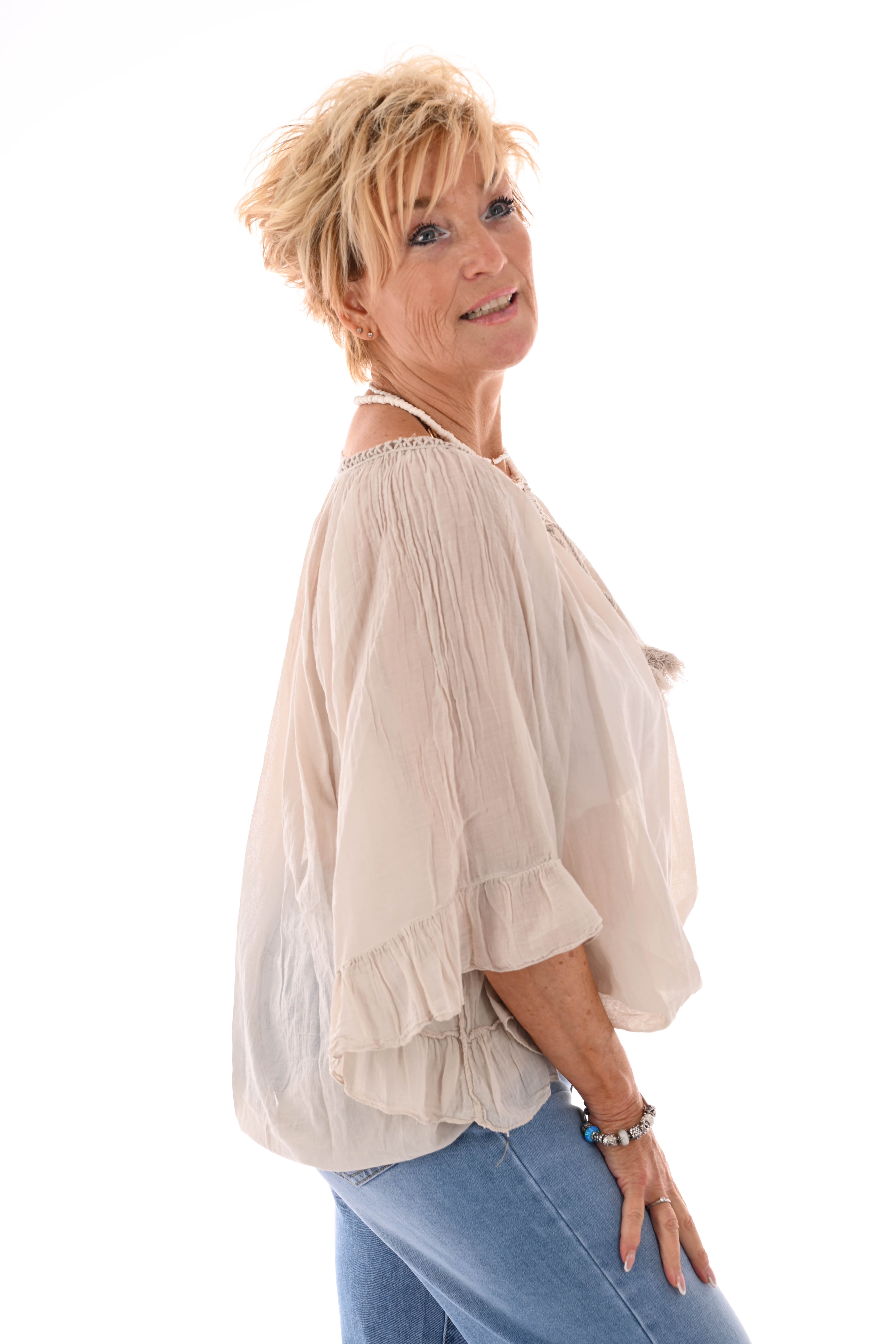 Ibiza blouse met kwastjes beige