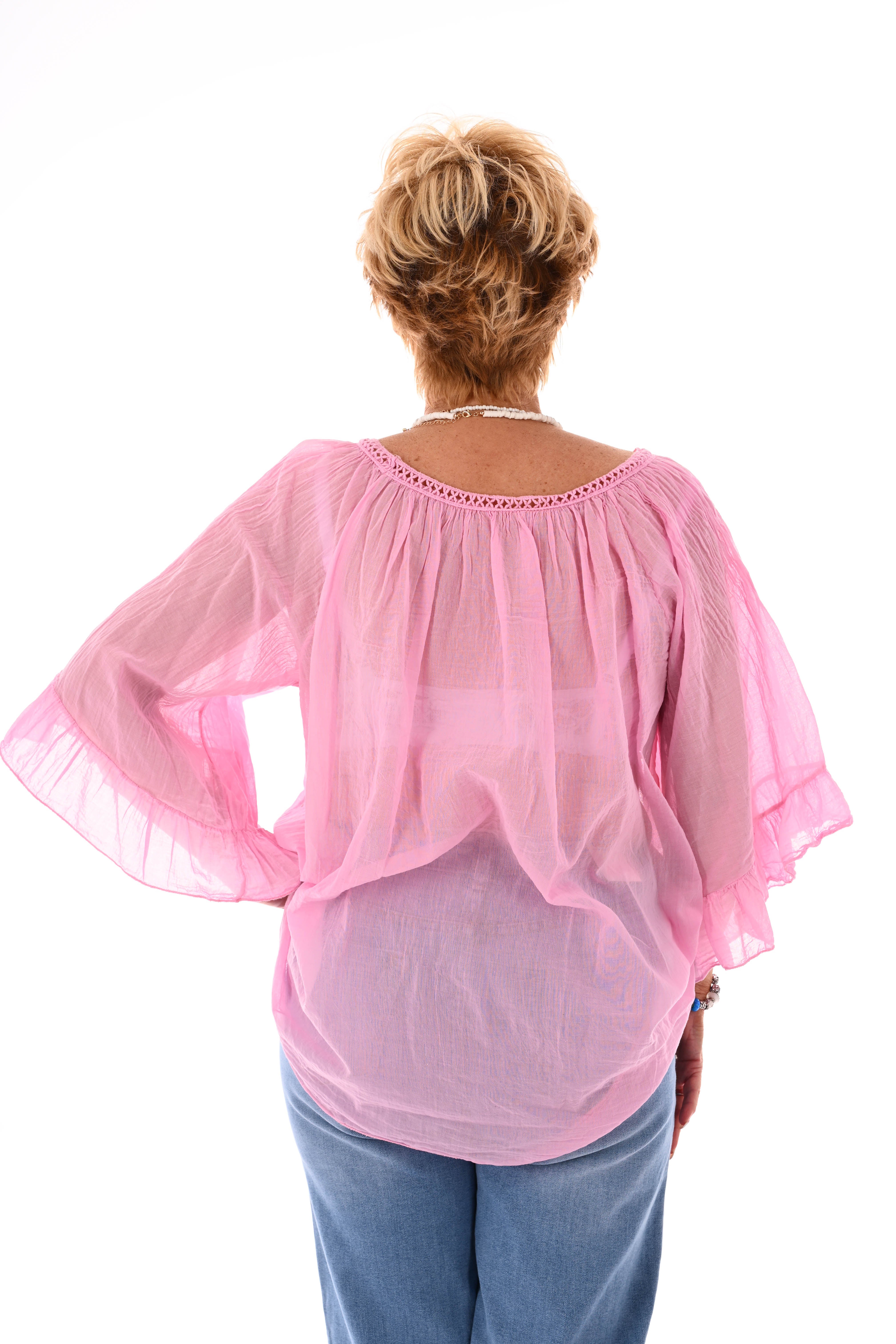 Ibiza blouse met kwastjes lichtroze