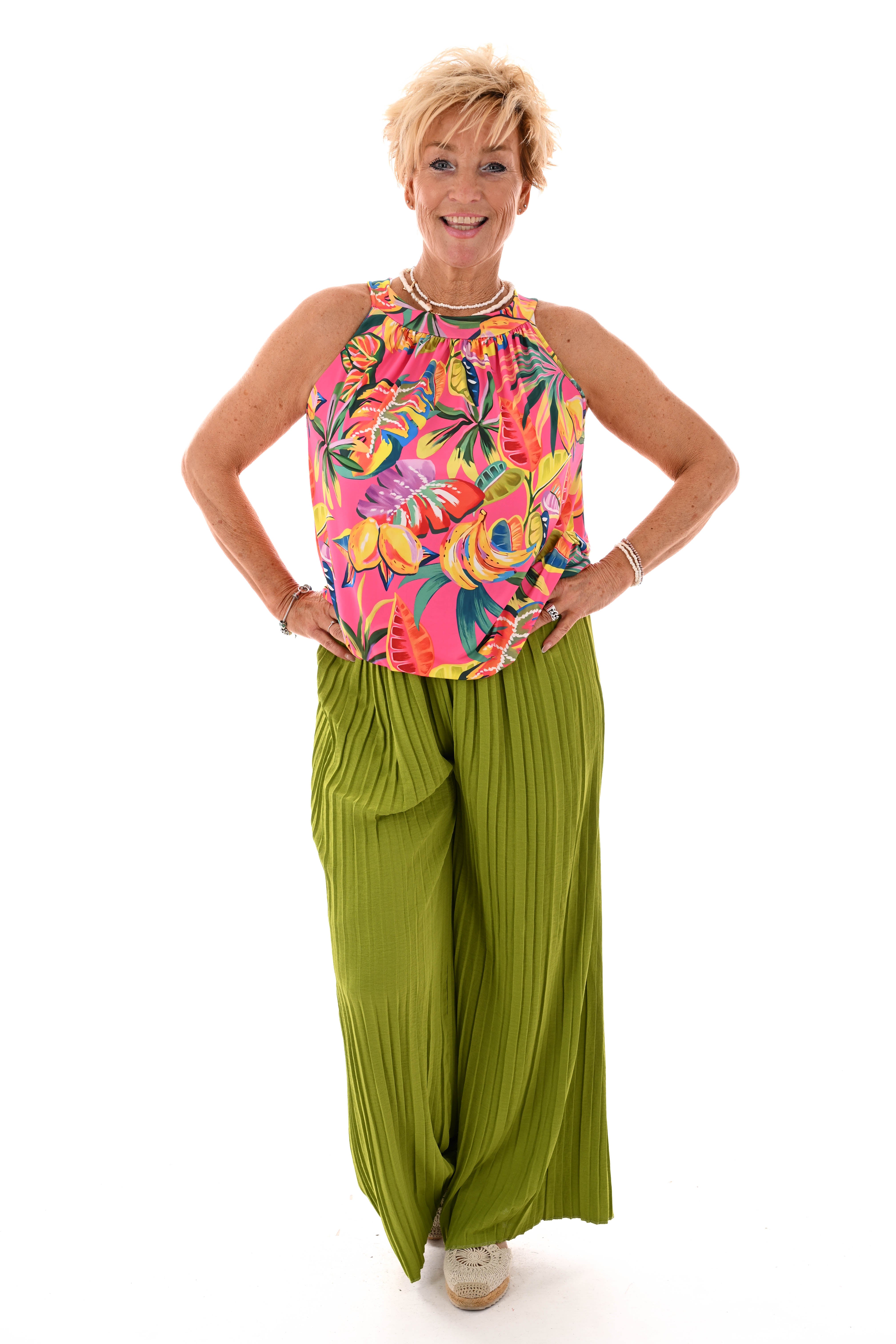 Broek plooien uni lime