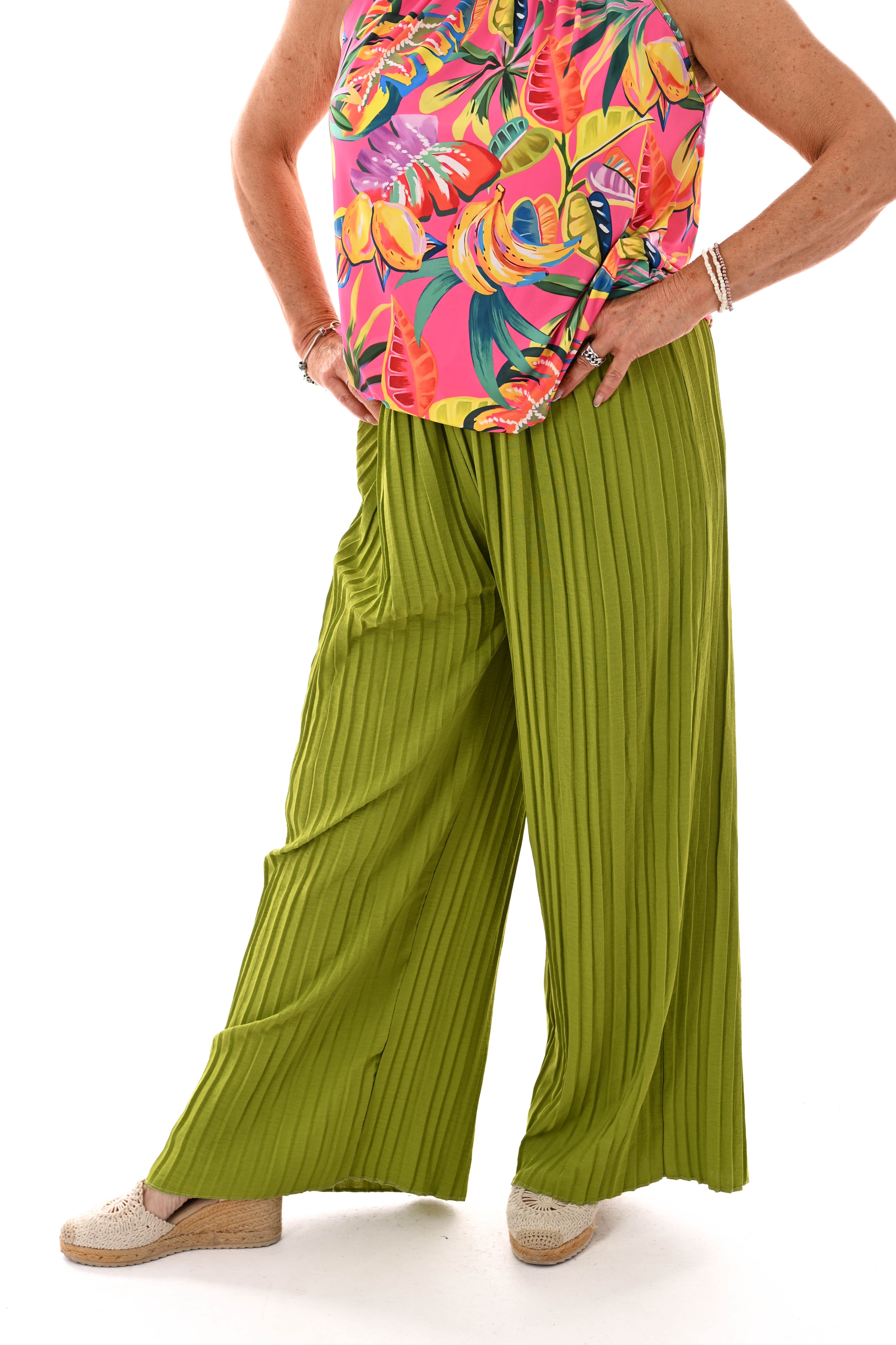 Broek plooien uni lime