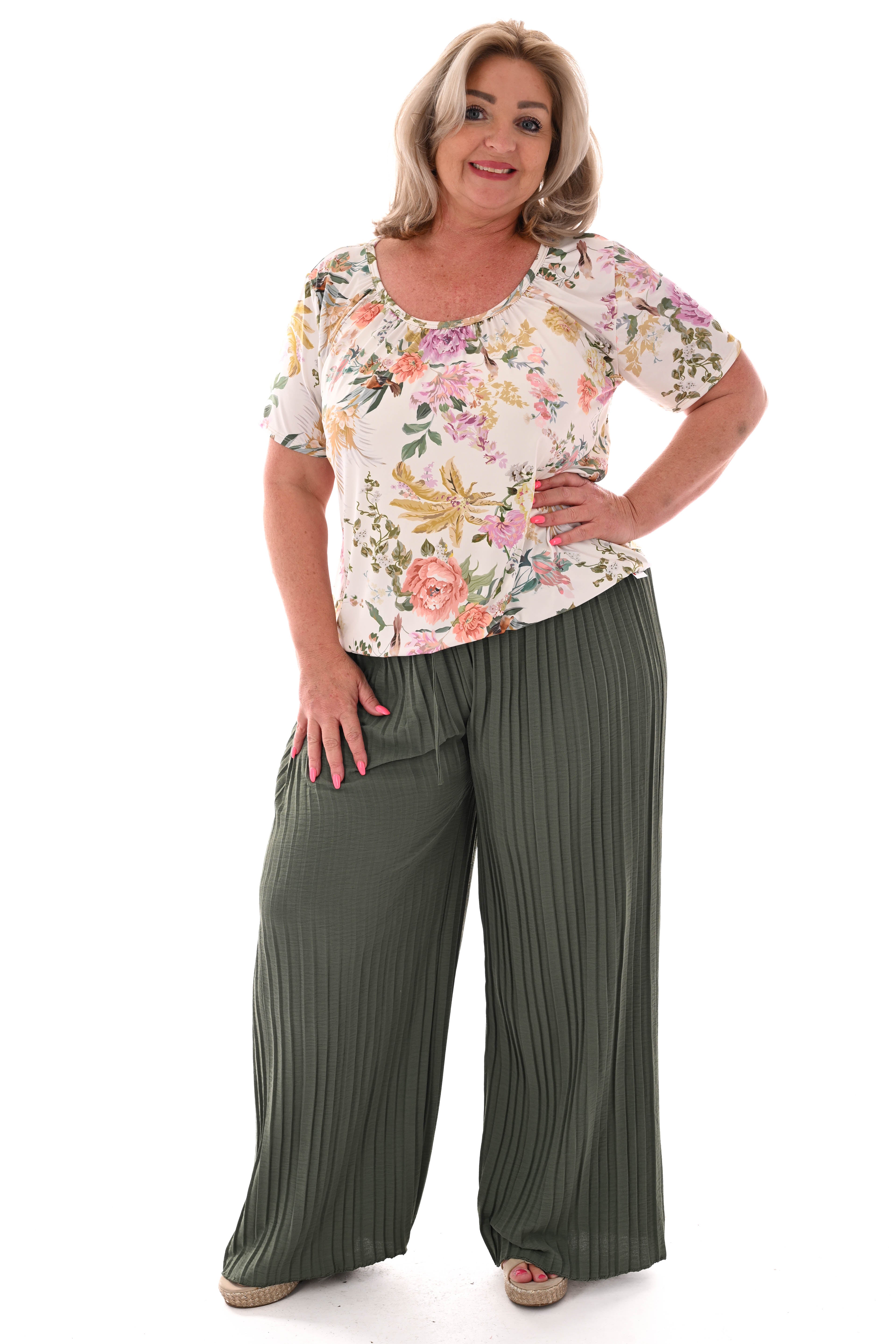 Broek plooien uni legergroen