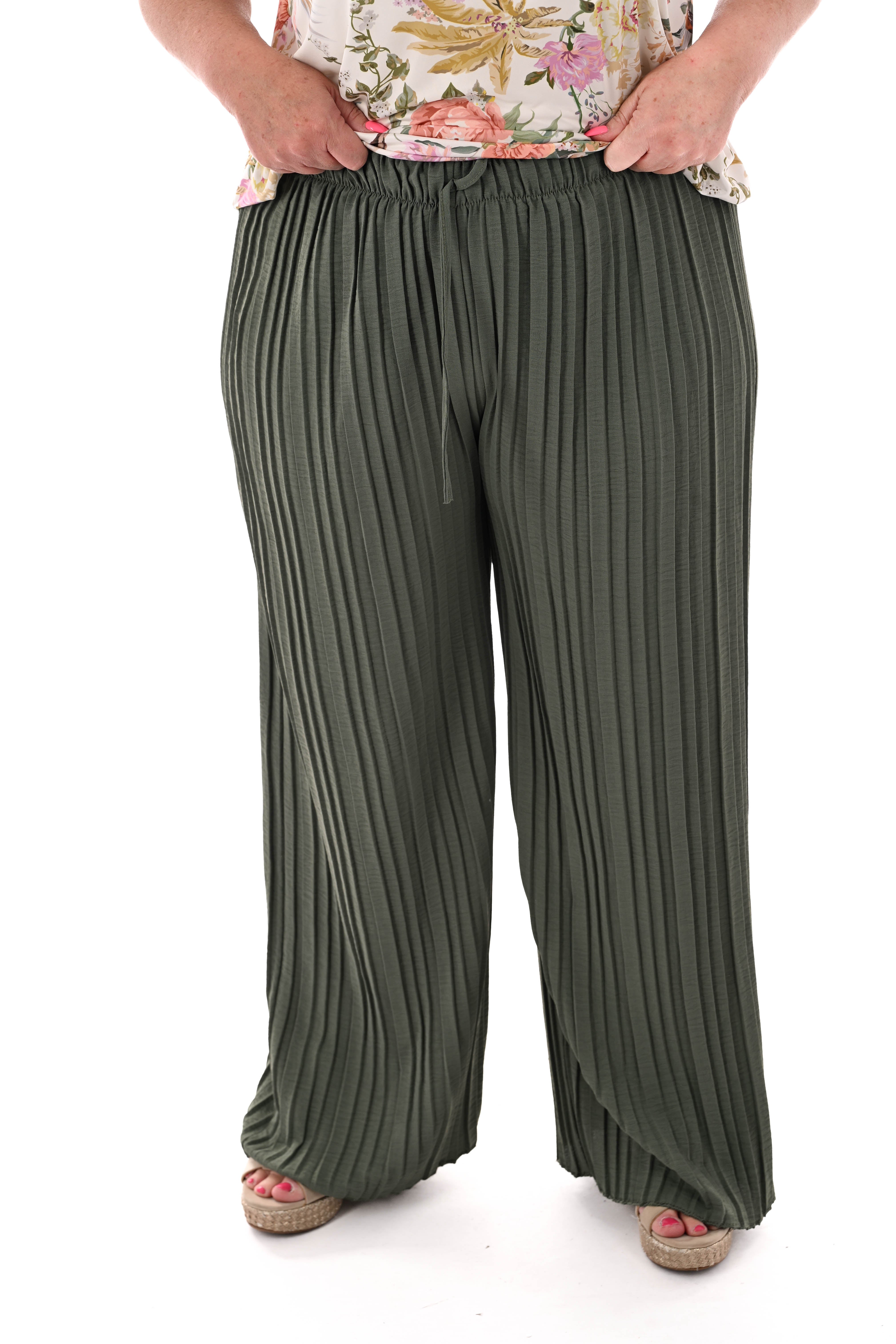 Broek plooien uni legergroen