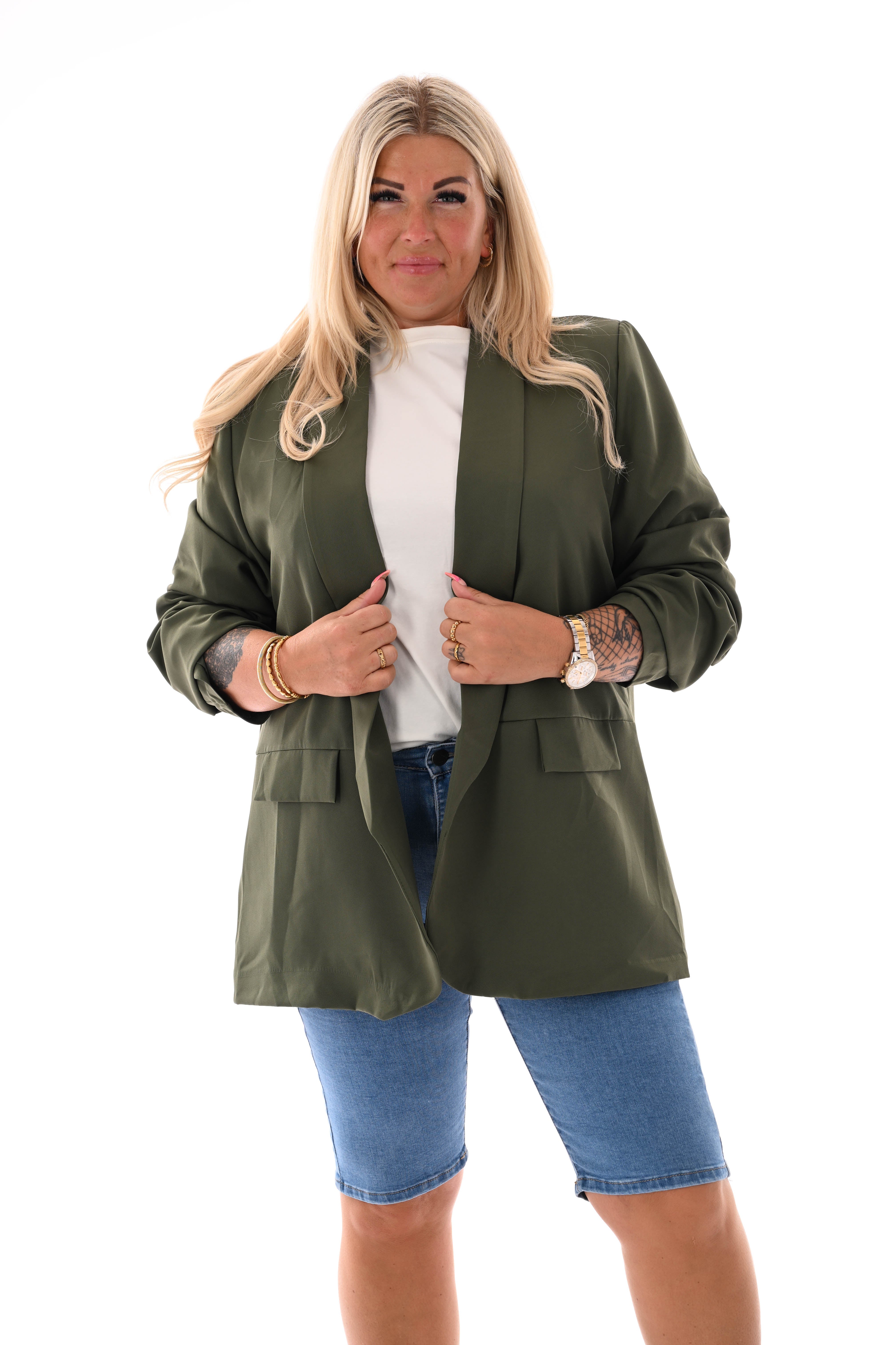 Blazer ophaalmouwen uni legergroen