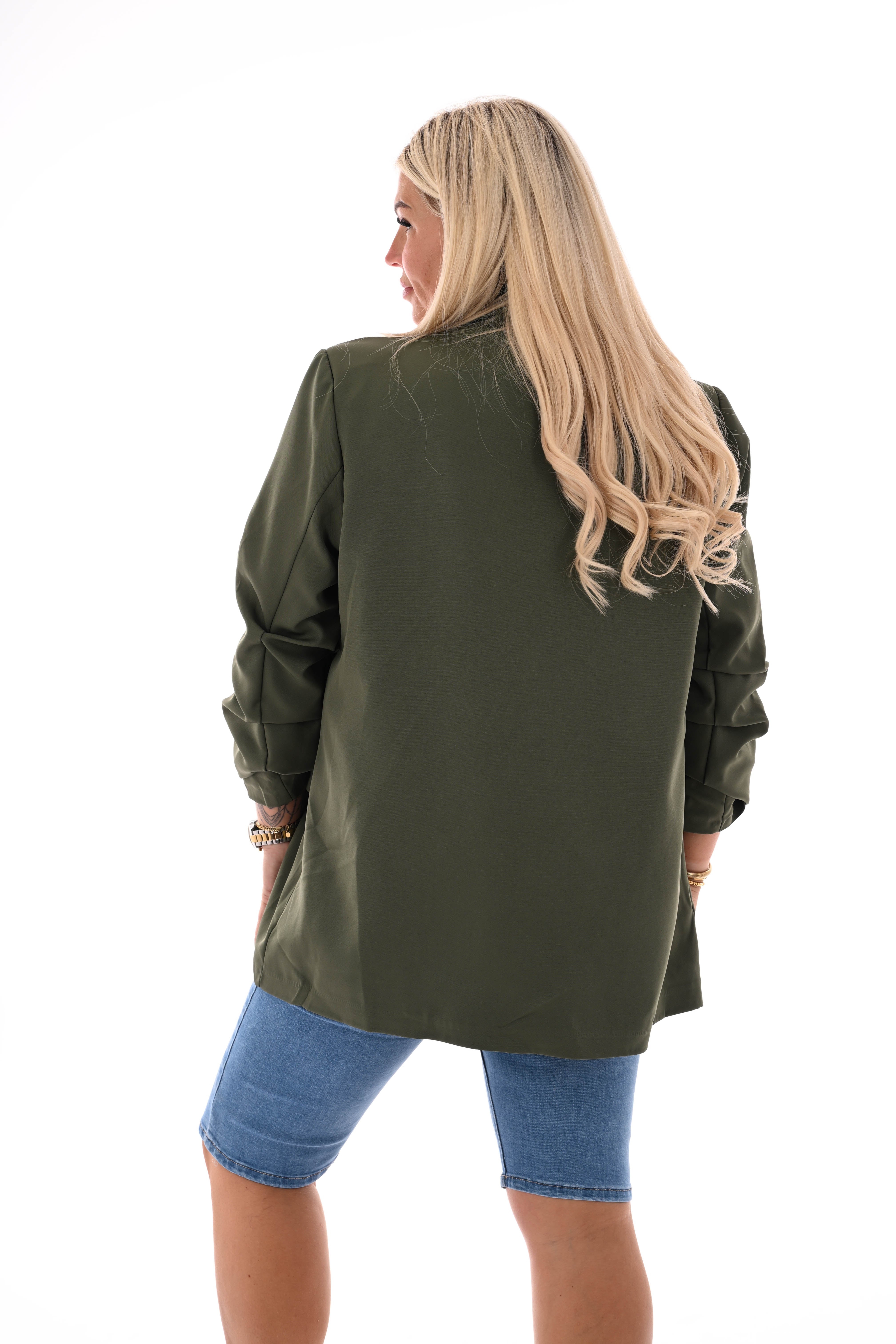 Blazer ophaalmouwen uni legergroen
