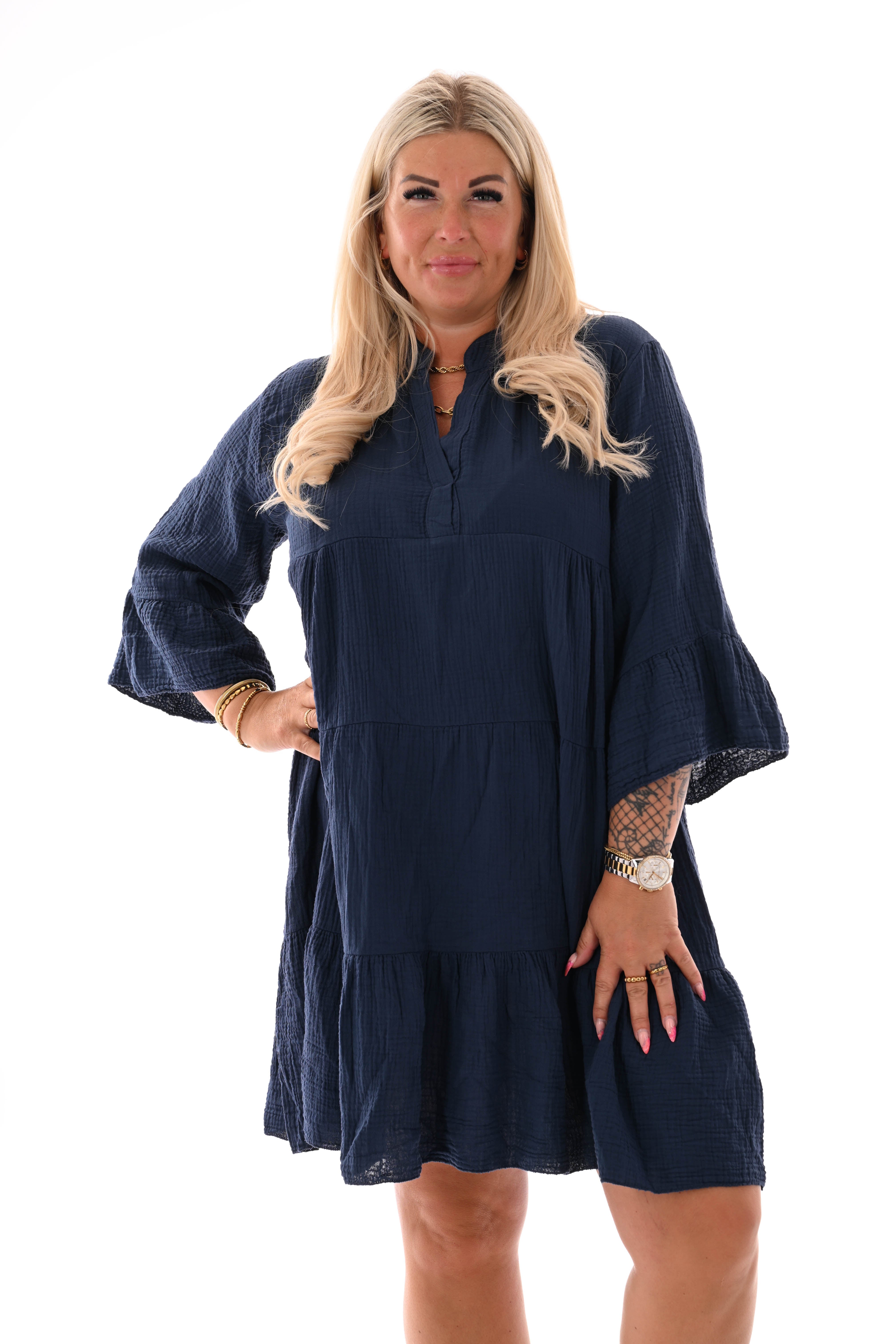 Wafel tuniek v-hals marineblauw