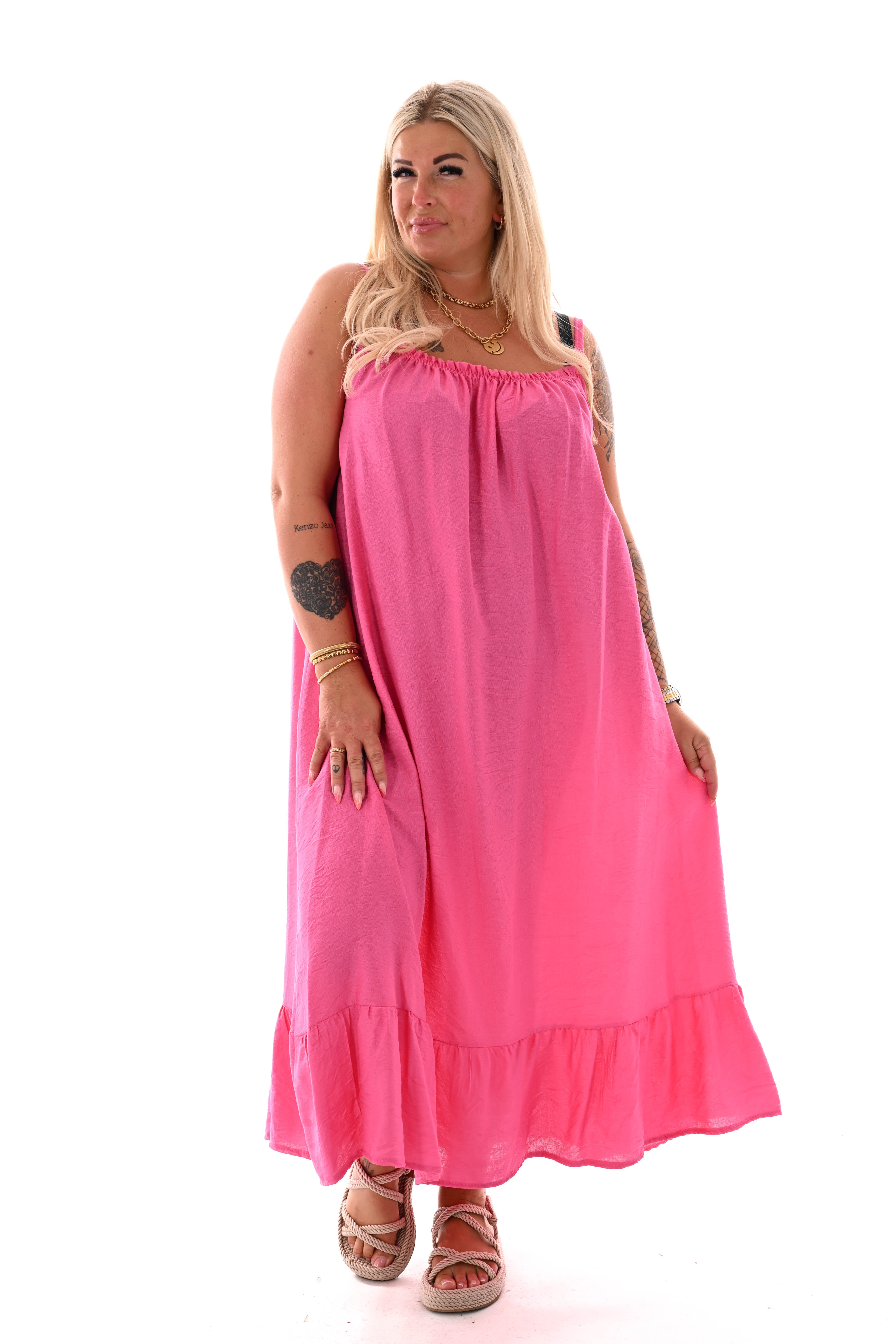 Jurk spaghetti bandjes met stretch fuchia