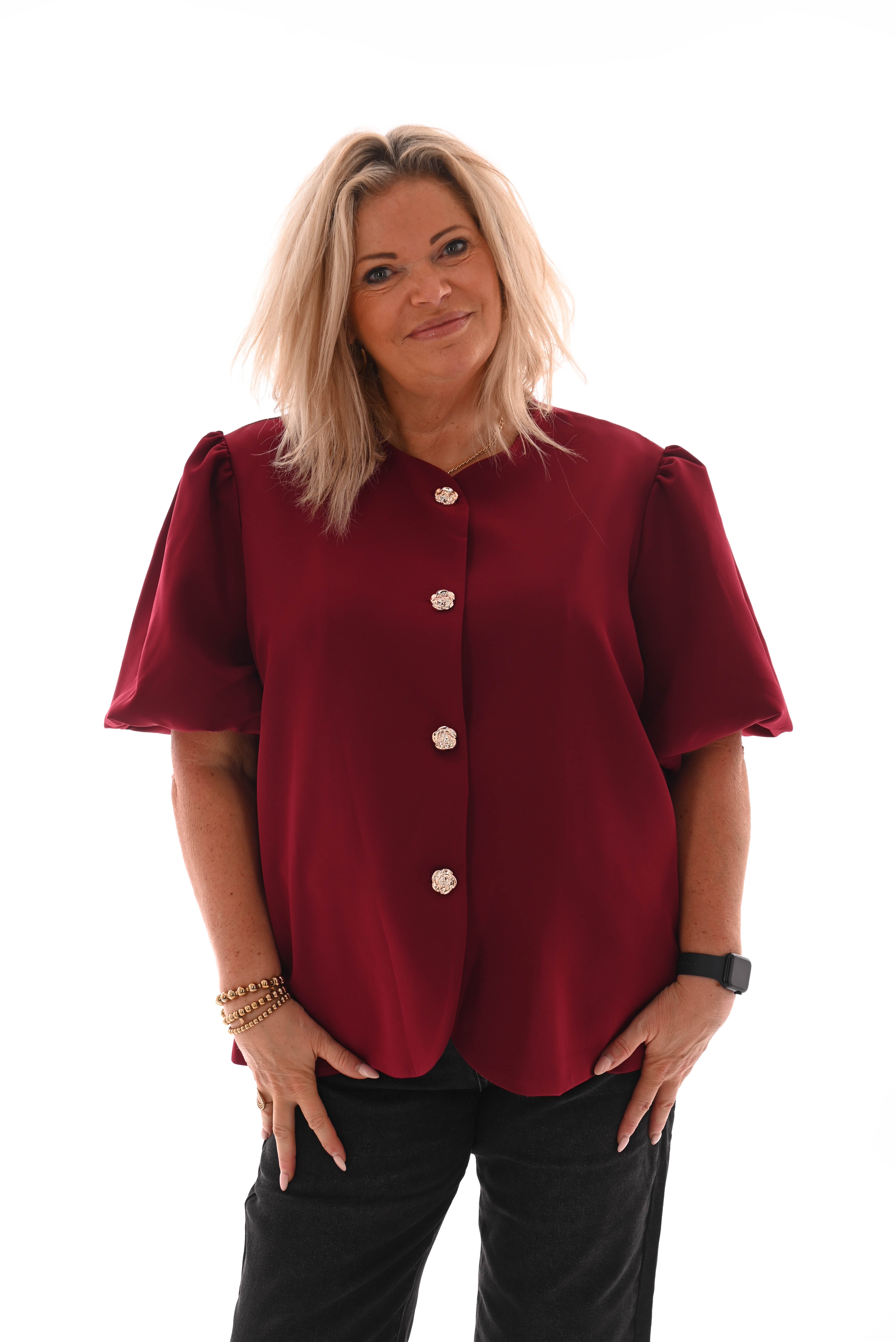 Blazer korte pofmouwen met knopen bordeaux