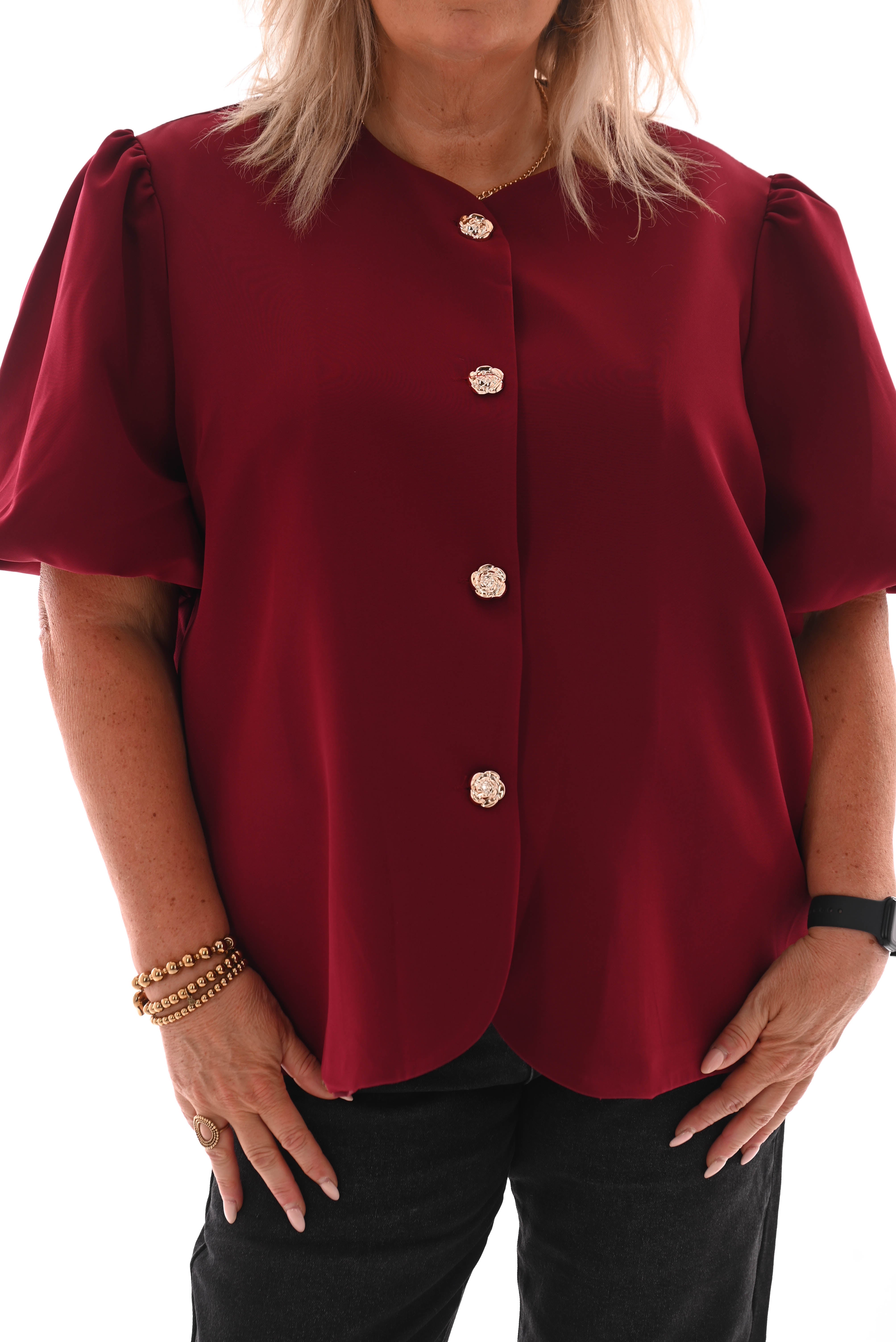 Blazer korte pofmouwen met knopen bordeaux