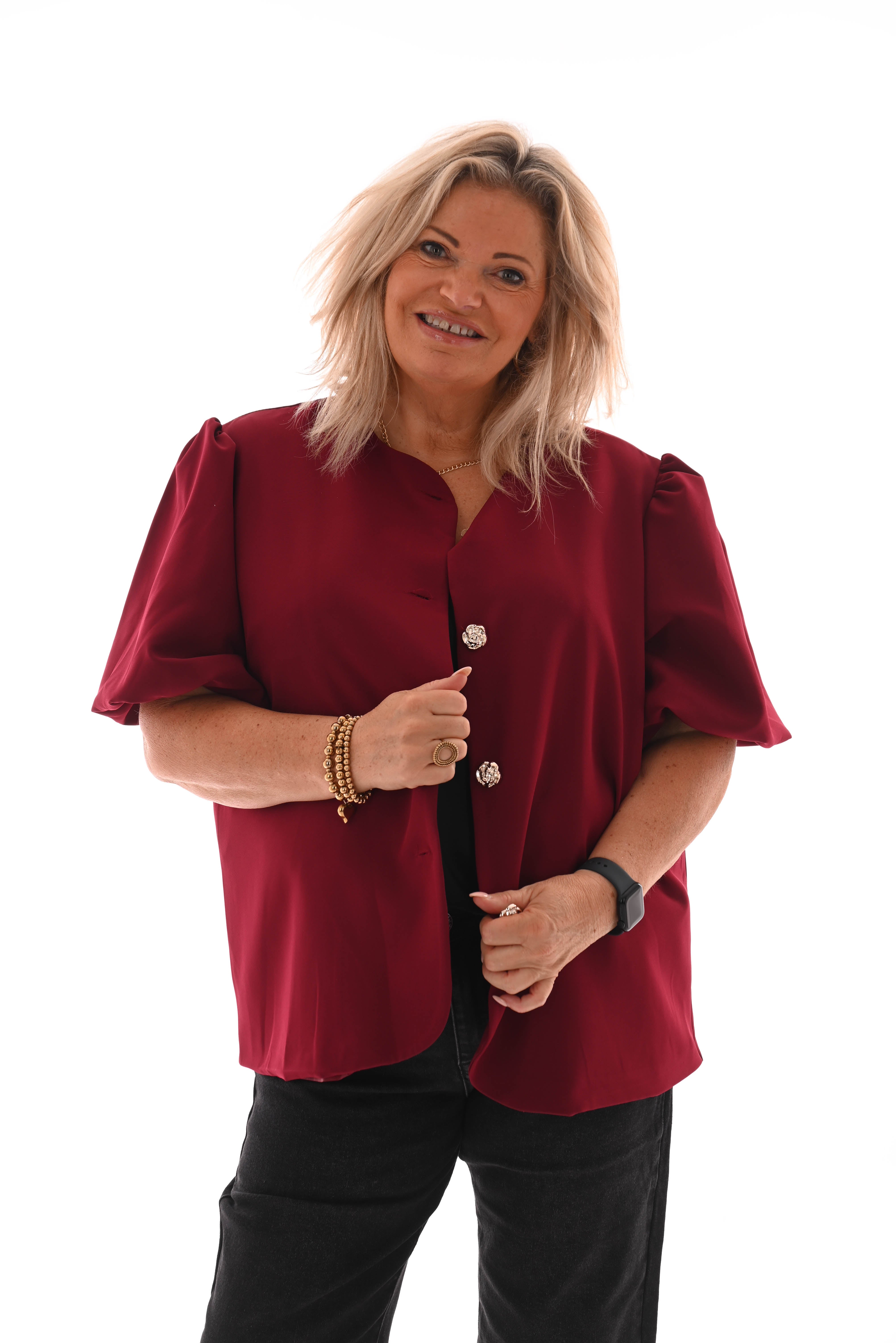 Blazer korte pofmouwen met knopen bordeaux