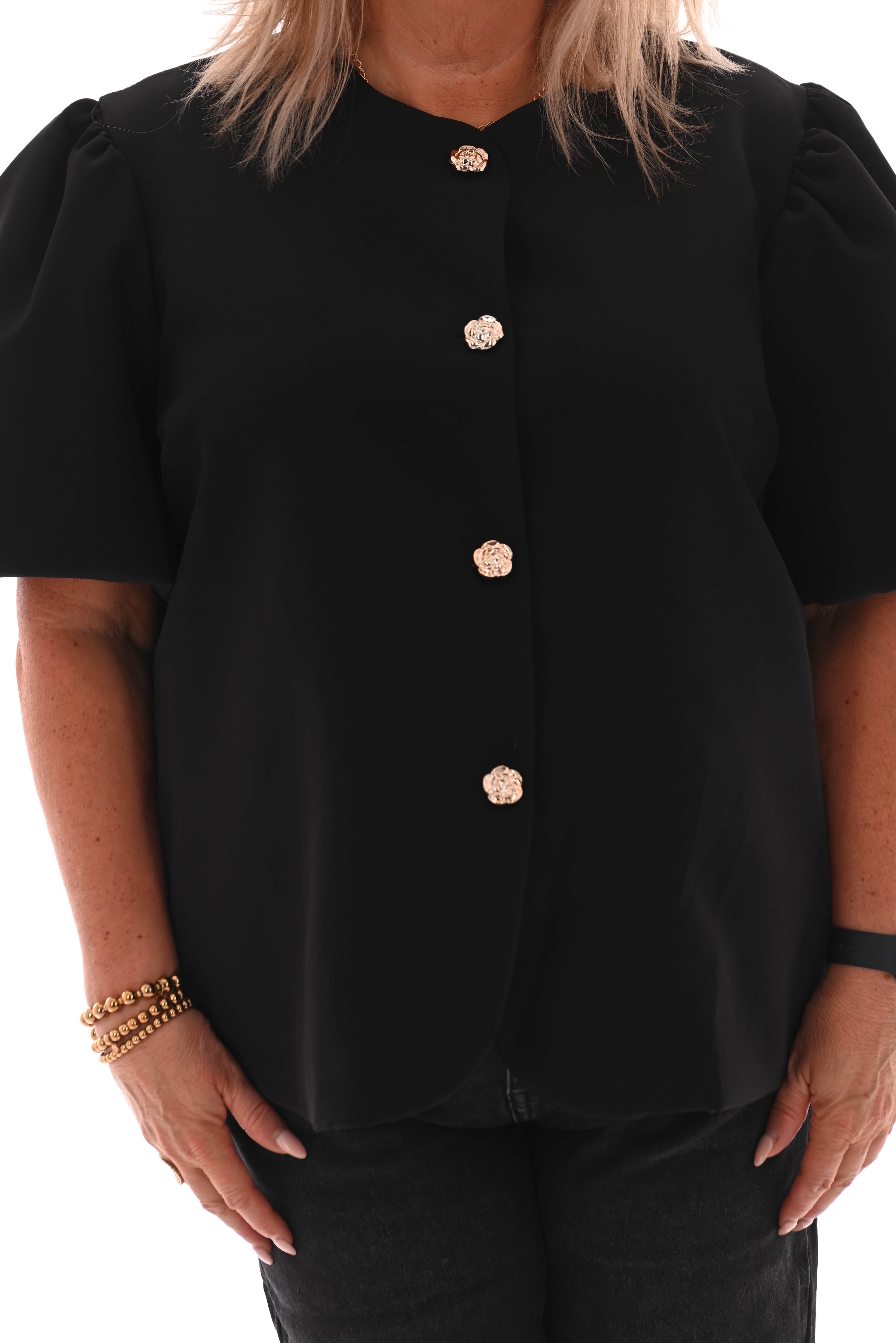 Blazer korte pofmouwen met knopen zwart
