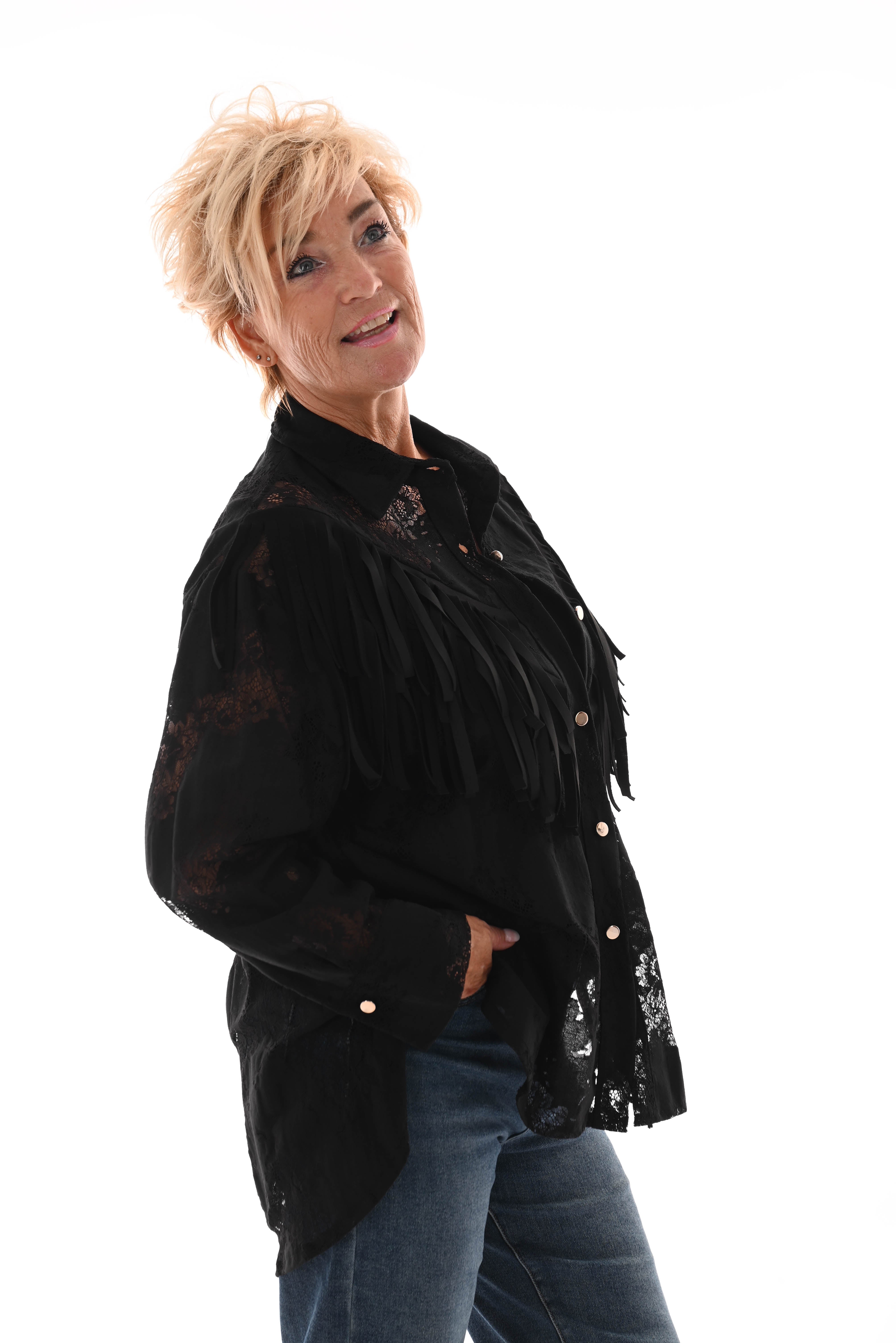 Blouse kant met franjes zwart
