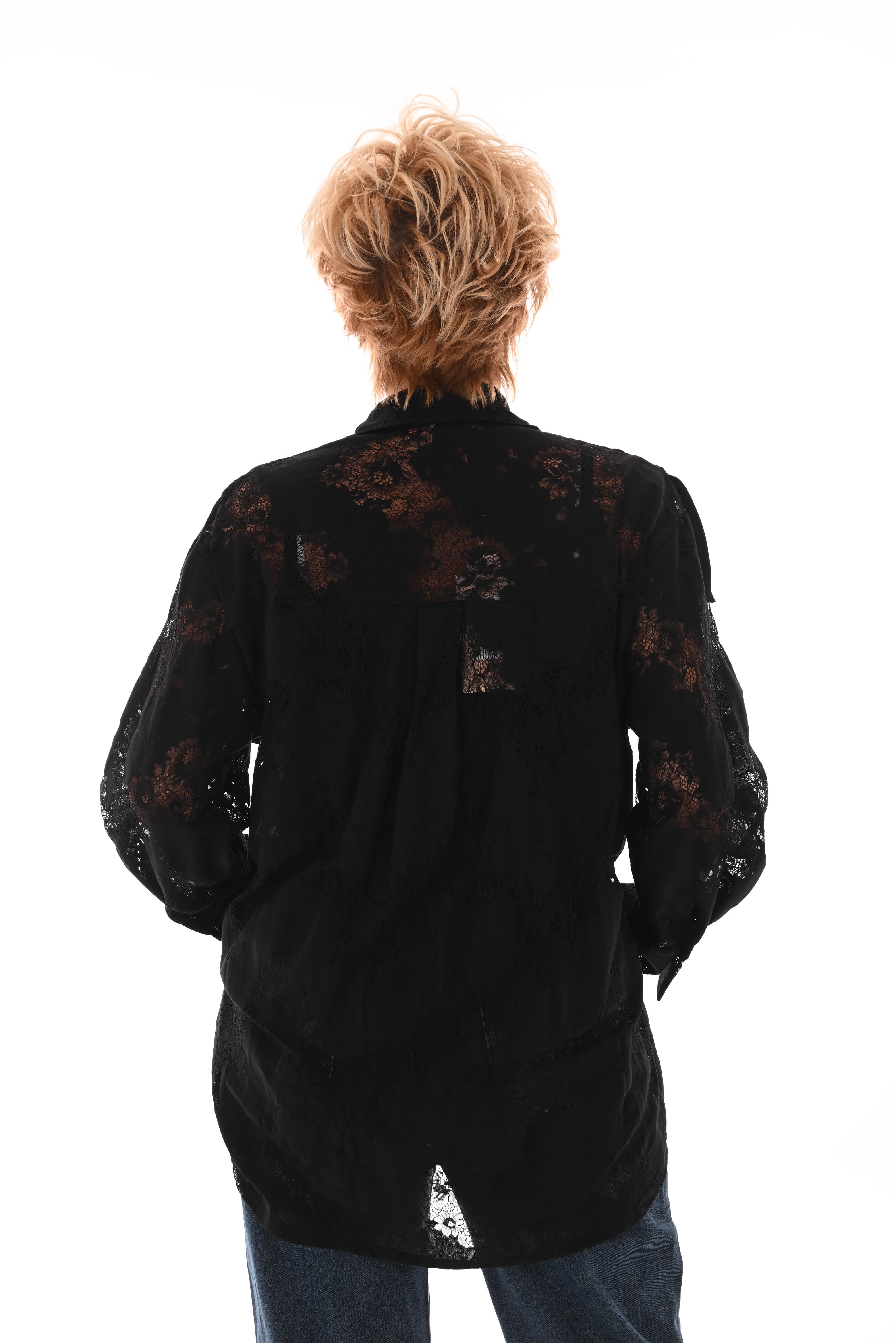 Blouse kant met franjes zwart