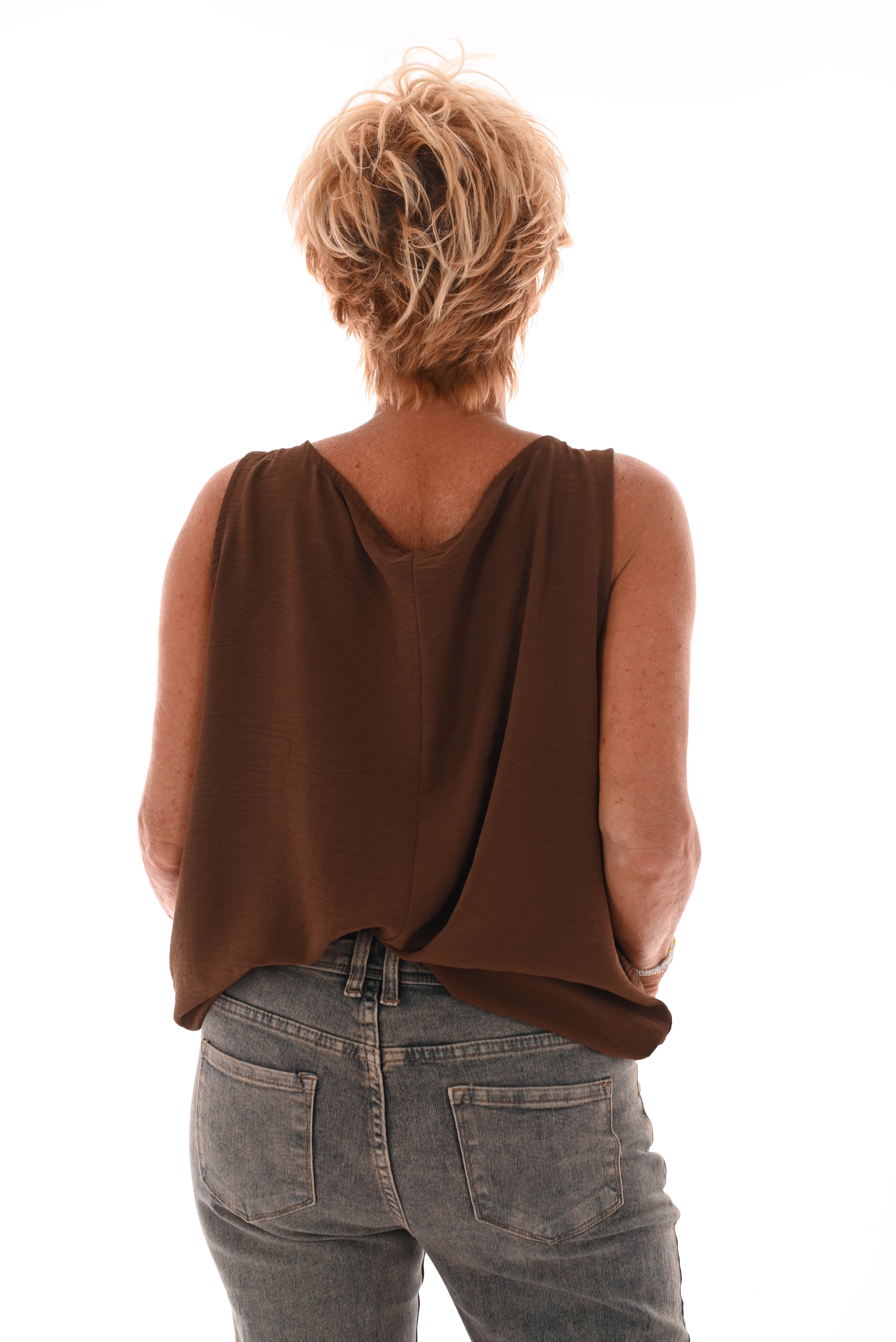 Top mouwloos zon detail bruin