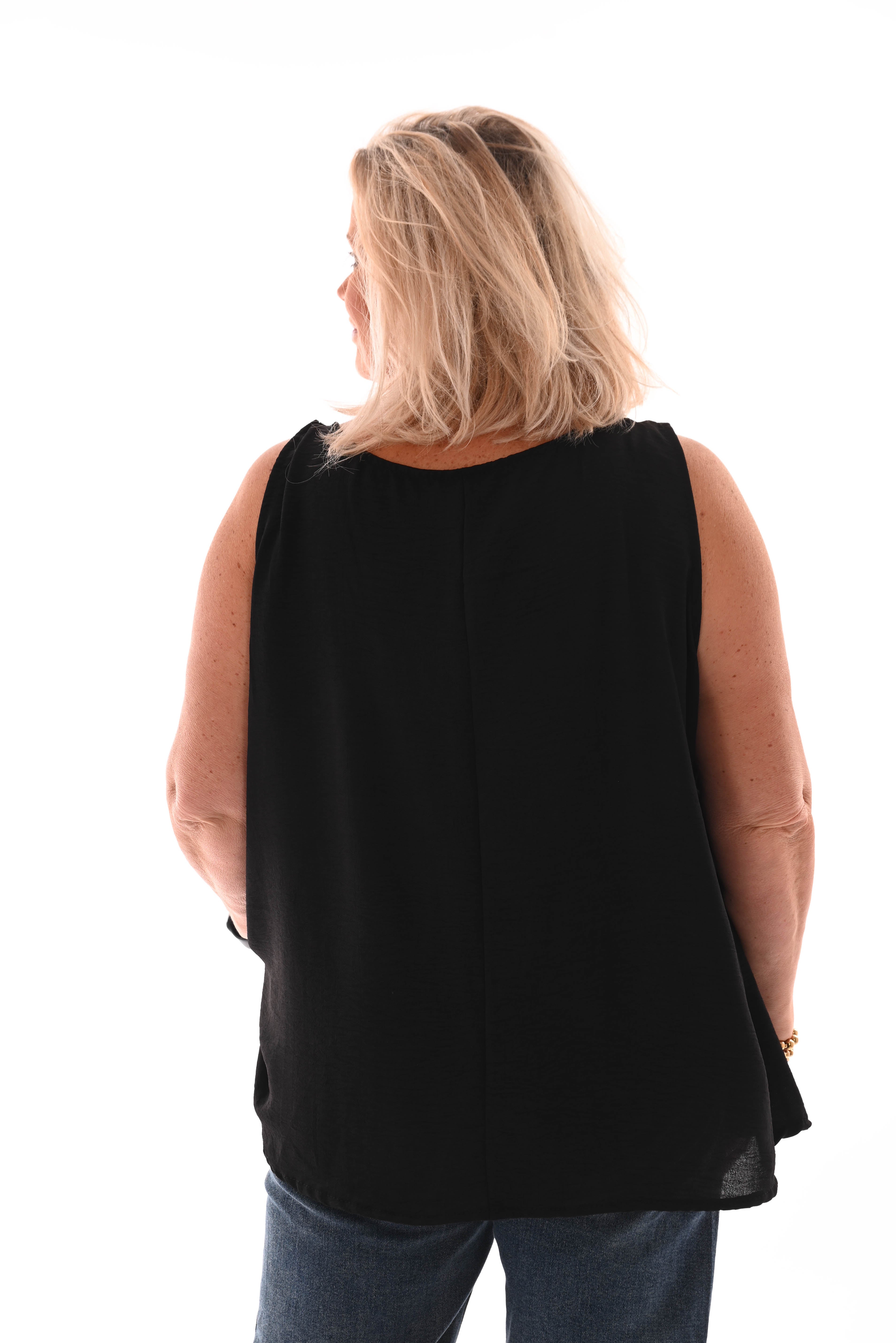 Top mouwloos zon detail marineblauw