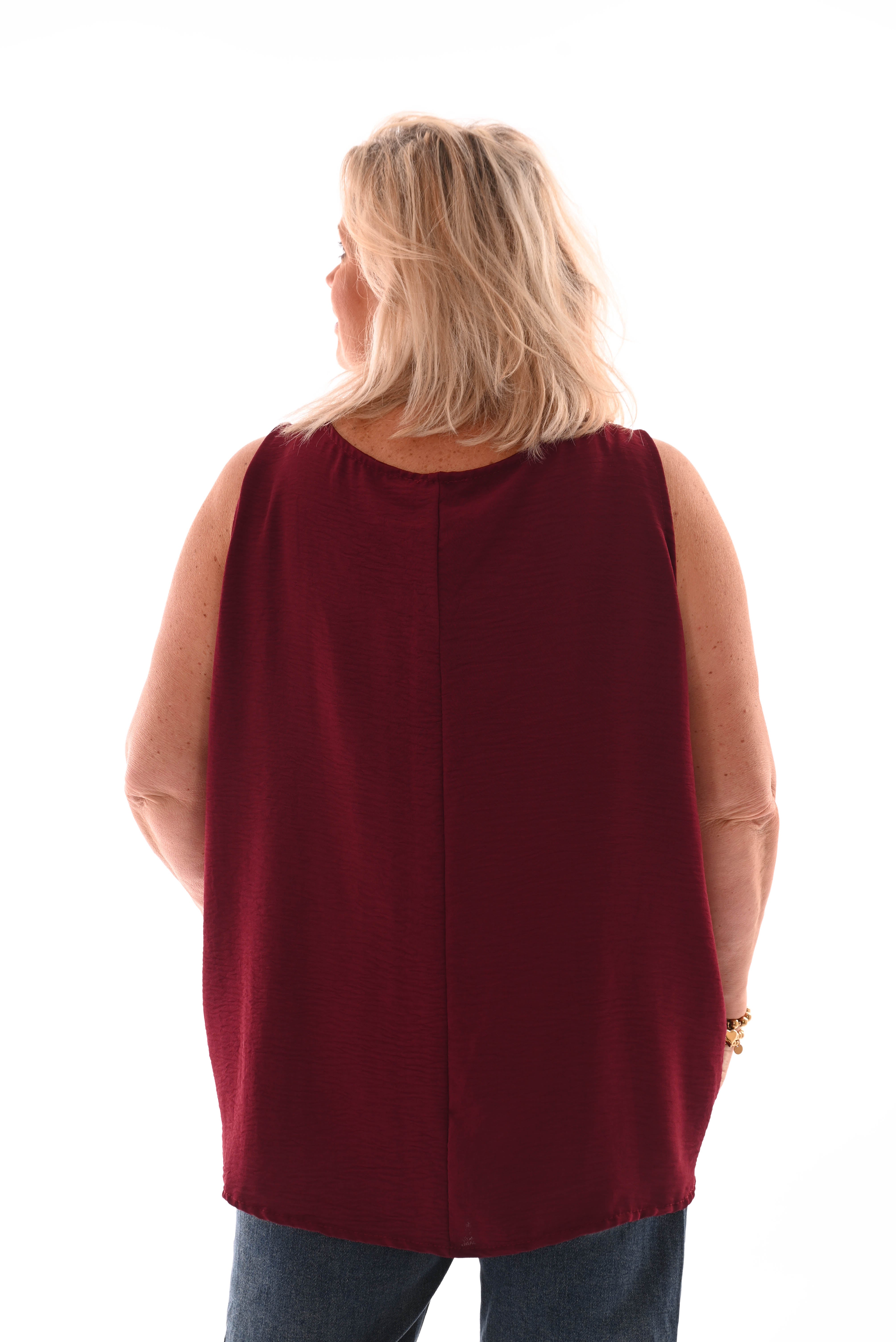 Top mouwloos zon detail bordeaux