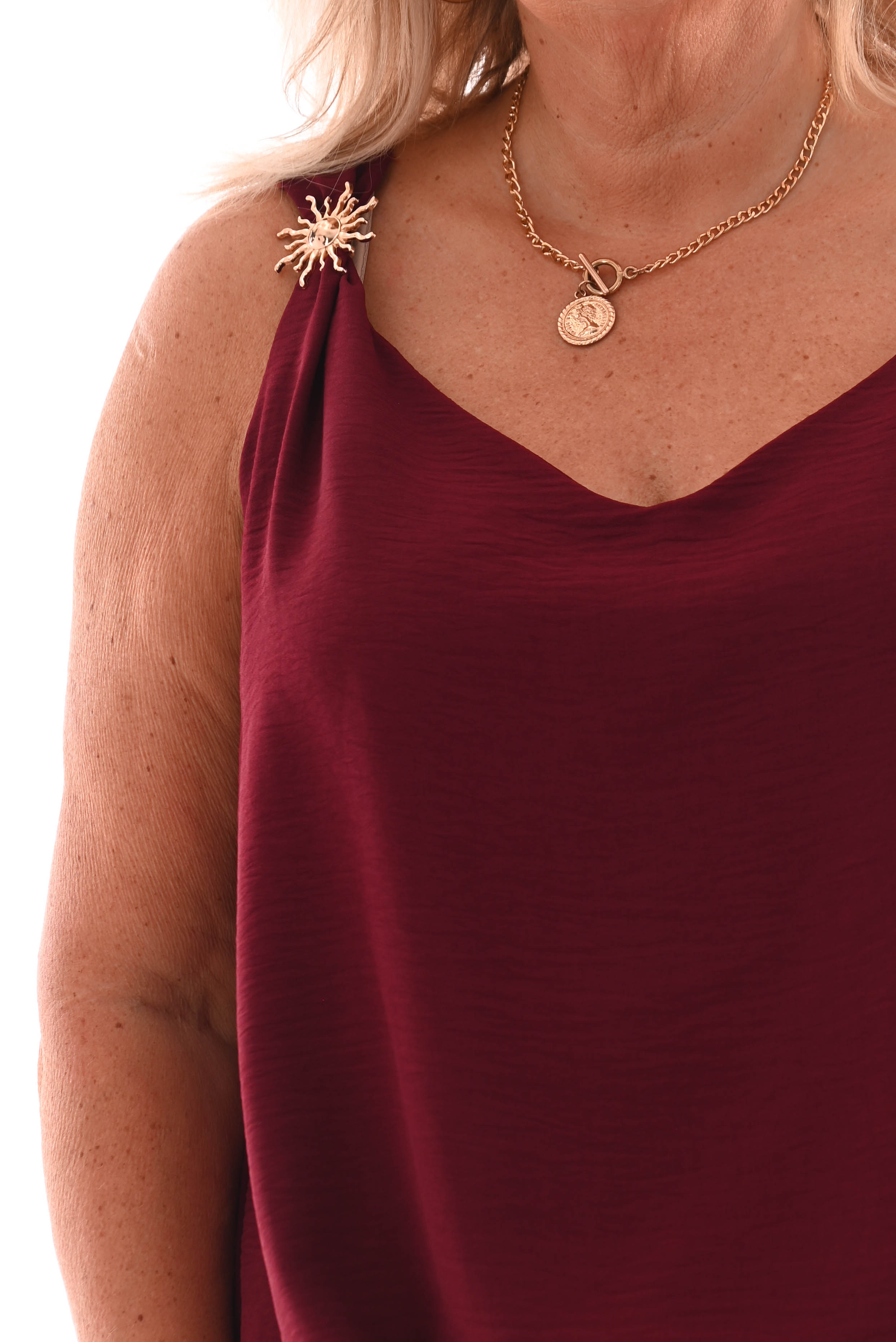 Top mouwloos zon detail bordeaux