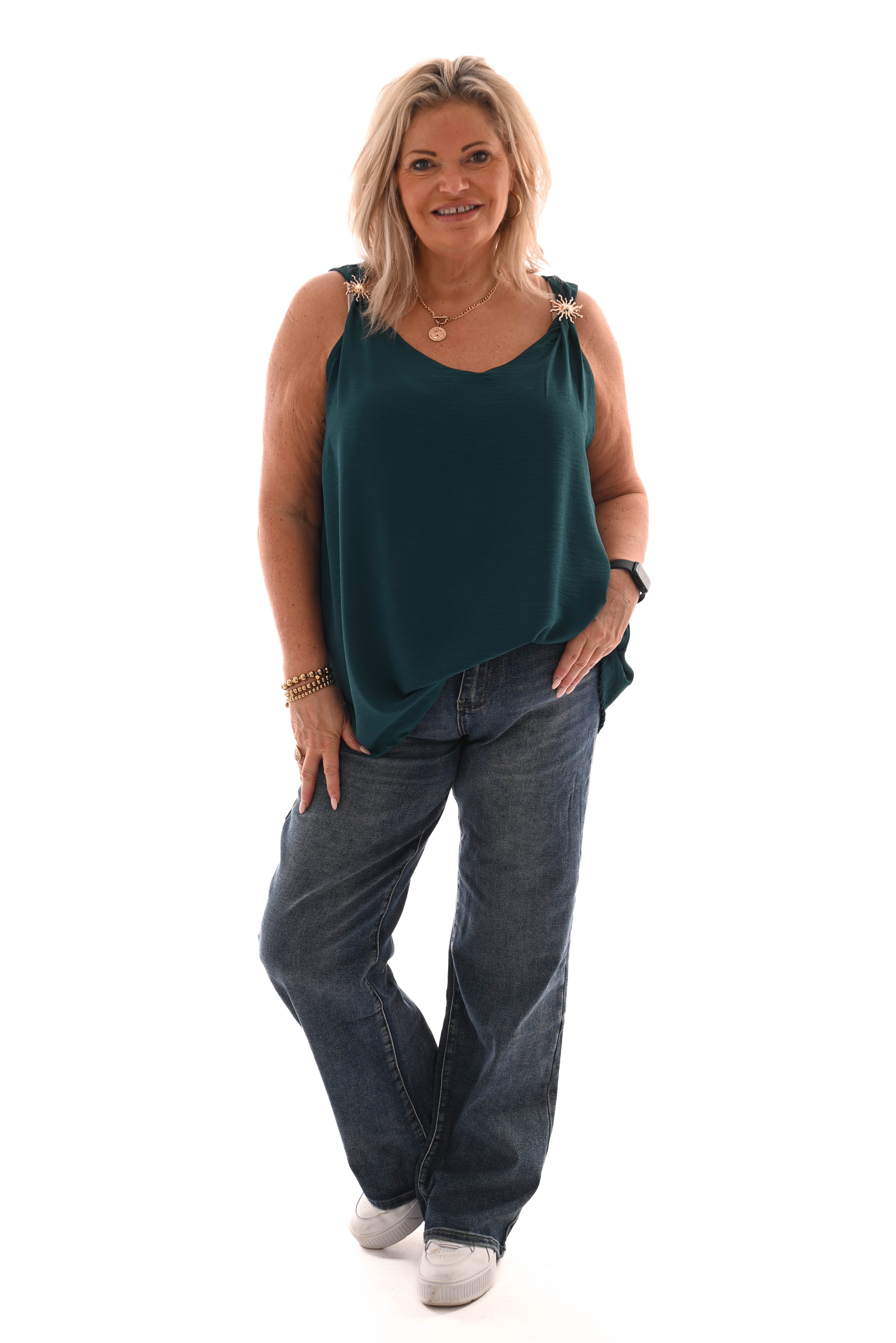 Top mouwloos  zon detail petrol