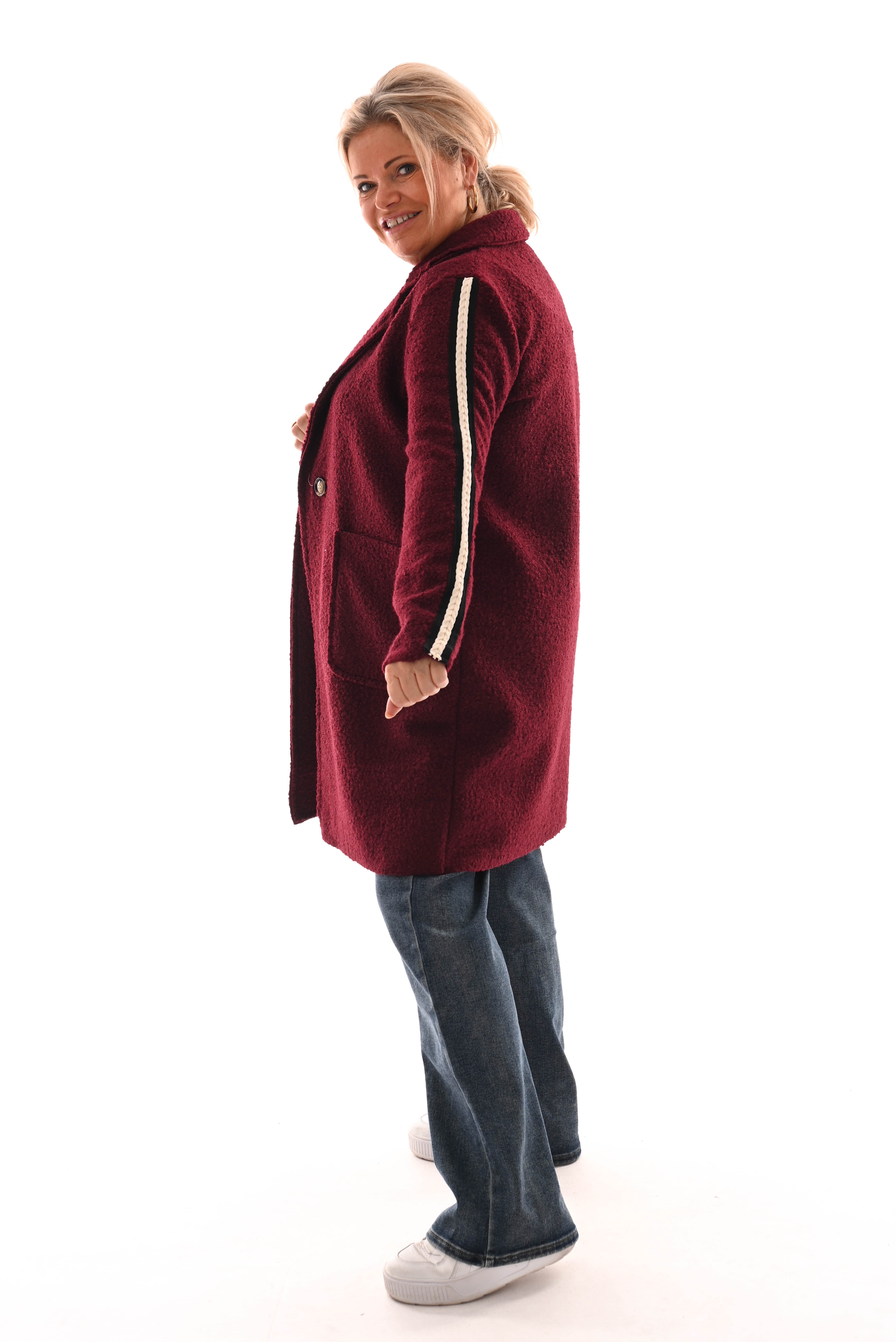 Half lange boucle jas strepen bordeaux