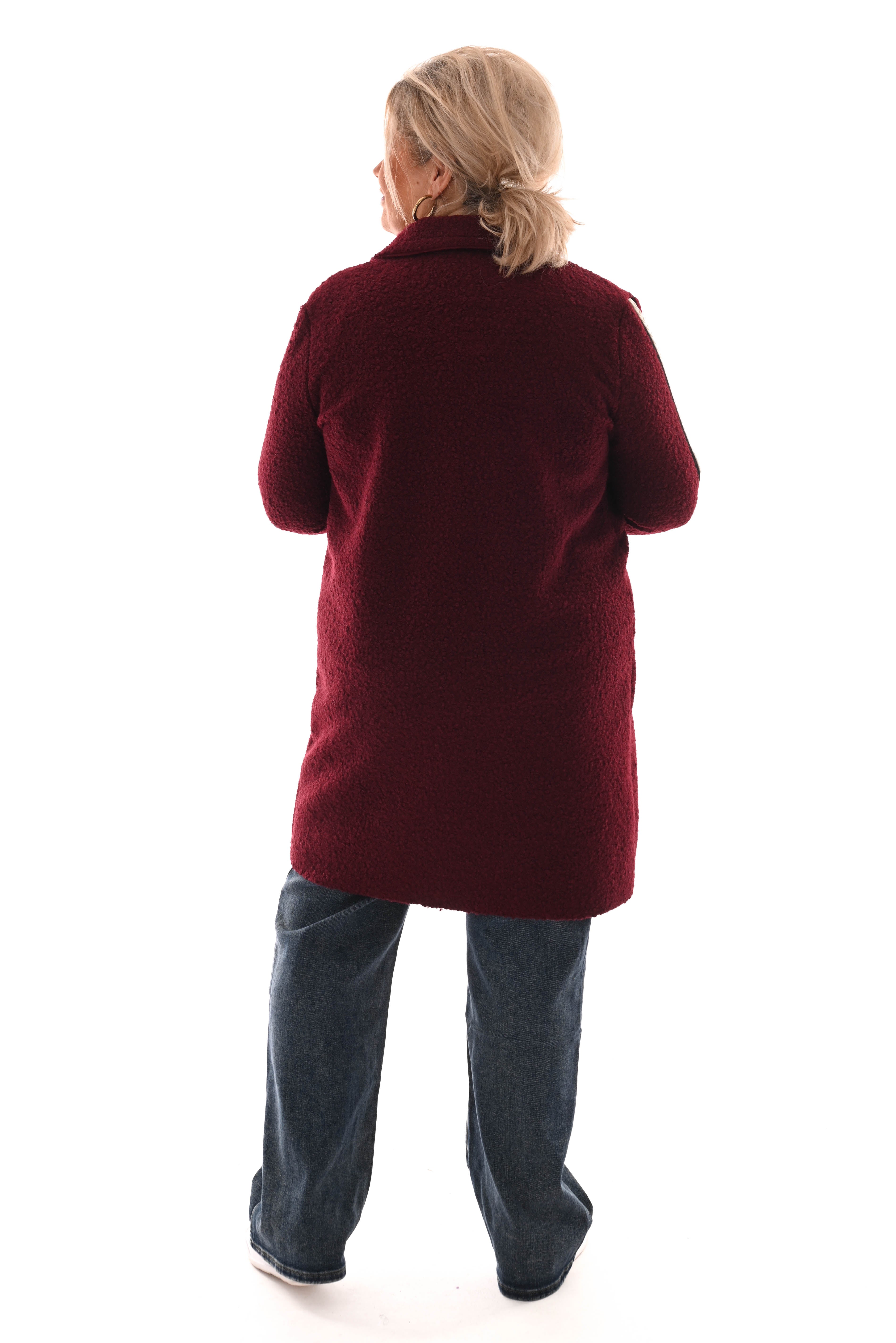 Half lange boucle jas strepen bordeaux